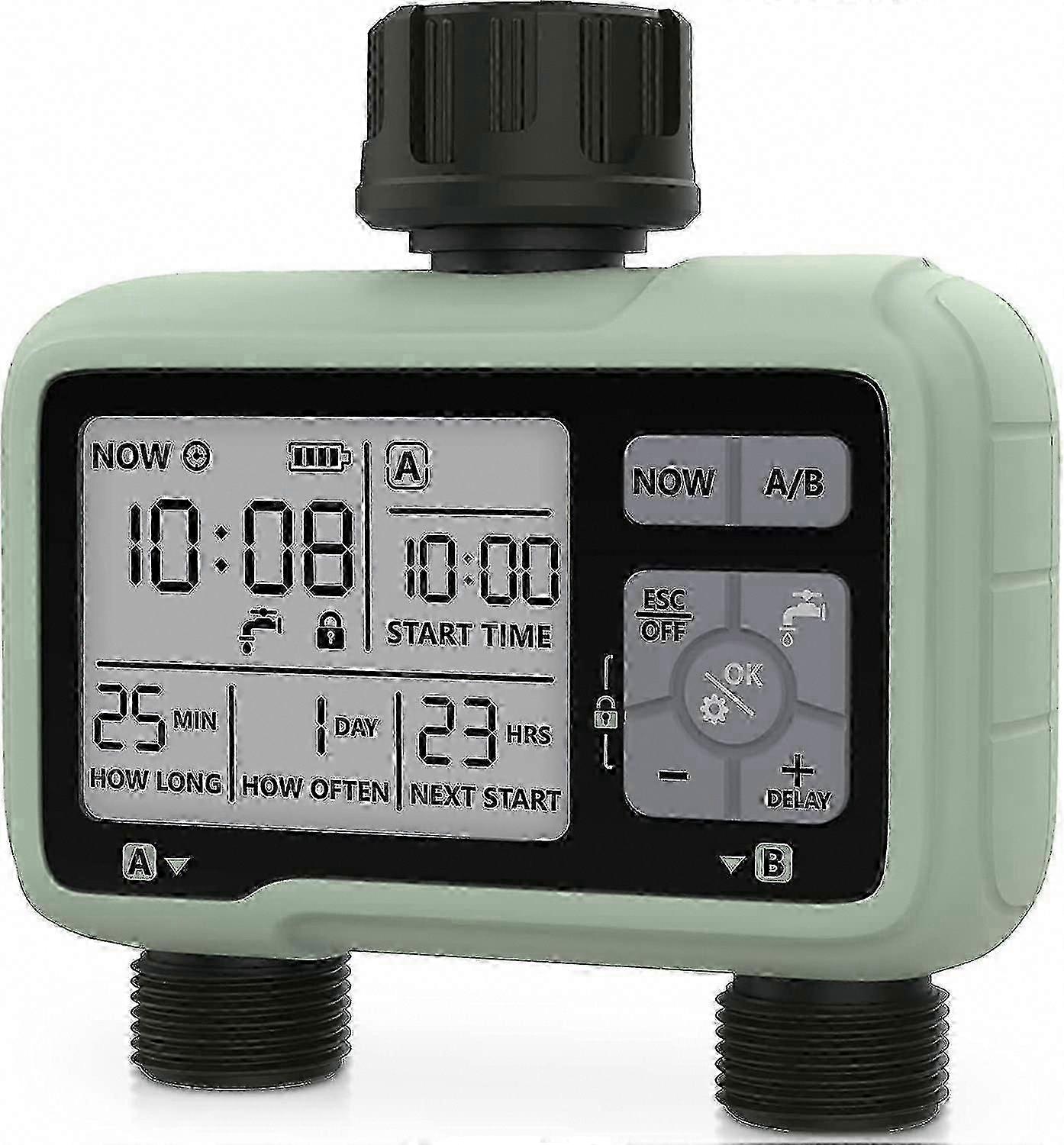 Sistema di irrigazione automatico con timer per acqua, timer per irrigatore da giardino a 2 uscite per prato e piante, IPX5 impermeabile con blocco bambini