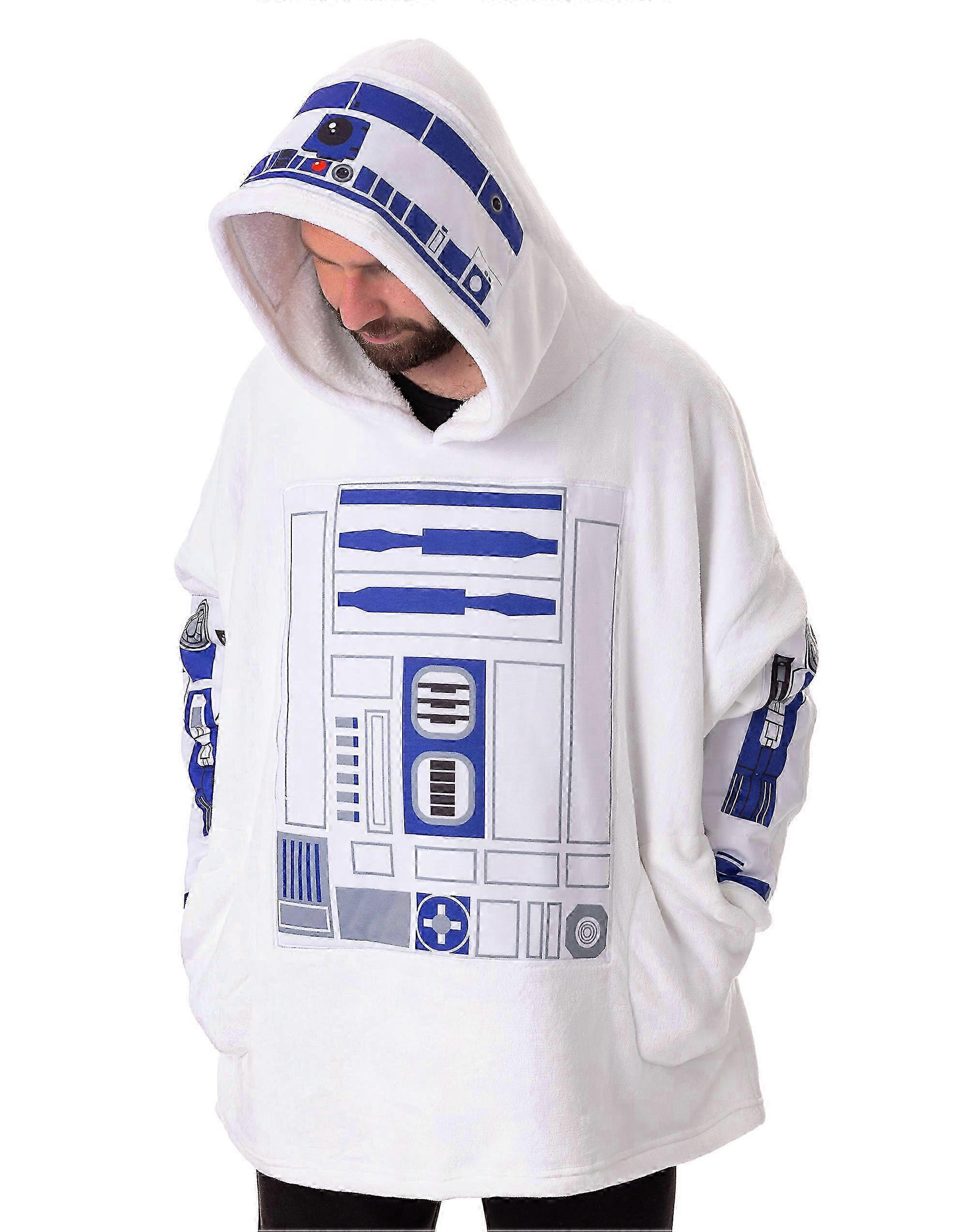 ستار ووركس بطانية للجنسين هوديي أبيض R2D2 - رداء صوف مريح للبالغين والأطفال