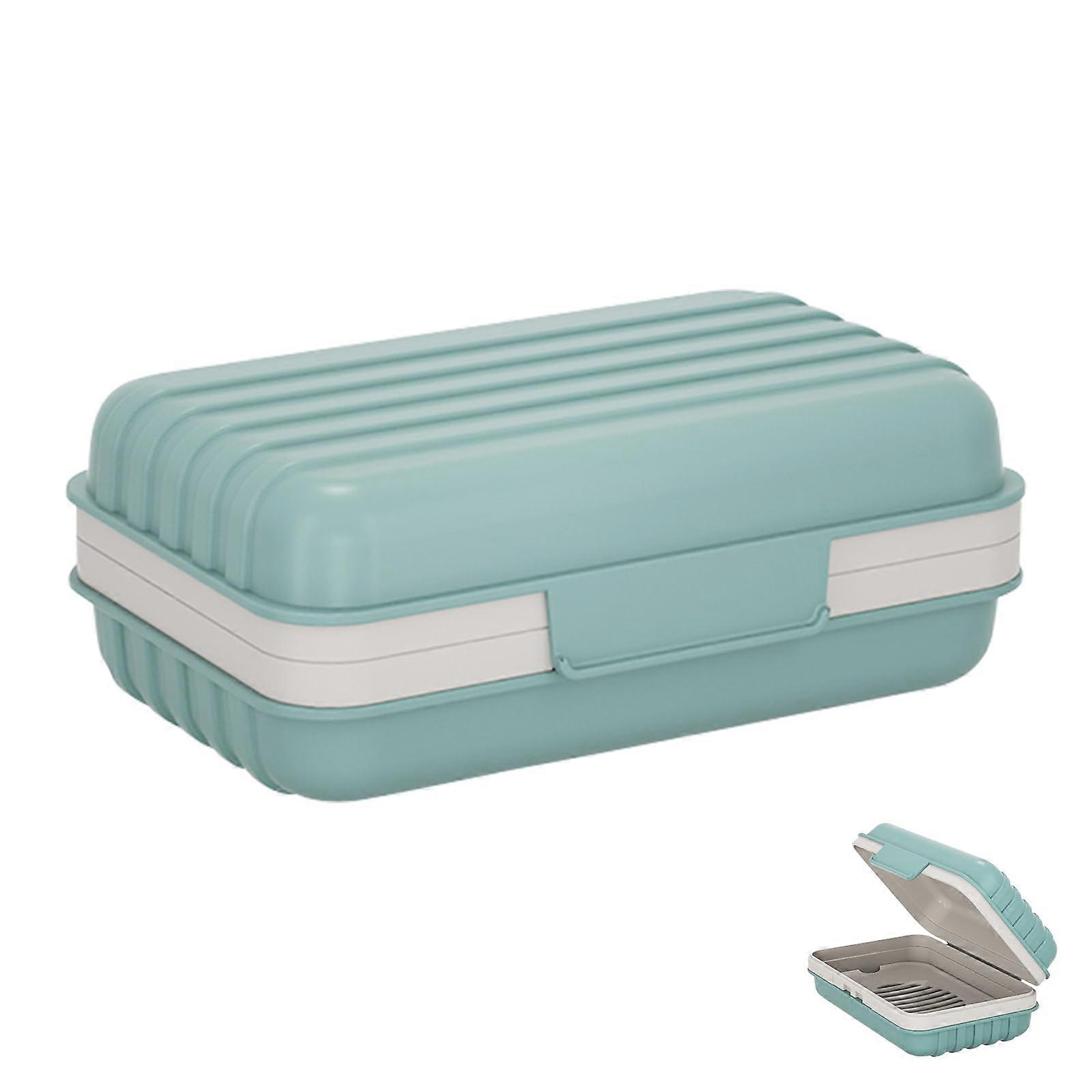 1 PCS Soap Dish, Portable Soap Box with Lid, Travel Soap Case, Leakproof with Drainage (Mistblue)