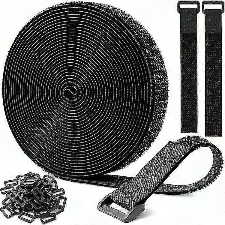 10m Hook and Loop Tape with 50 Buckles, Free Cut Length Hook and Loop Cable Ties Gift