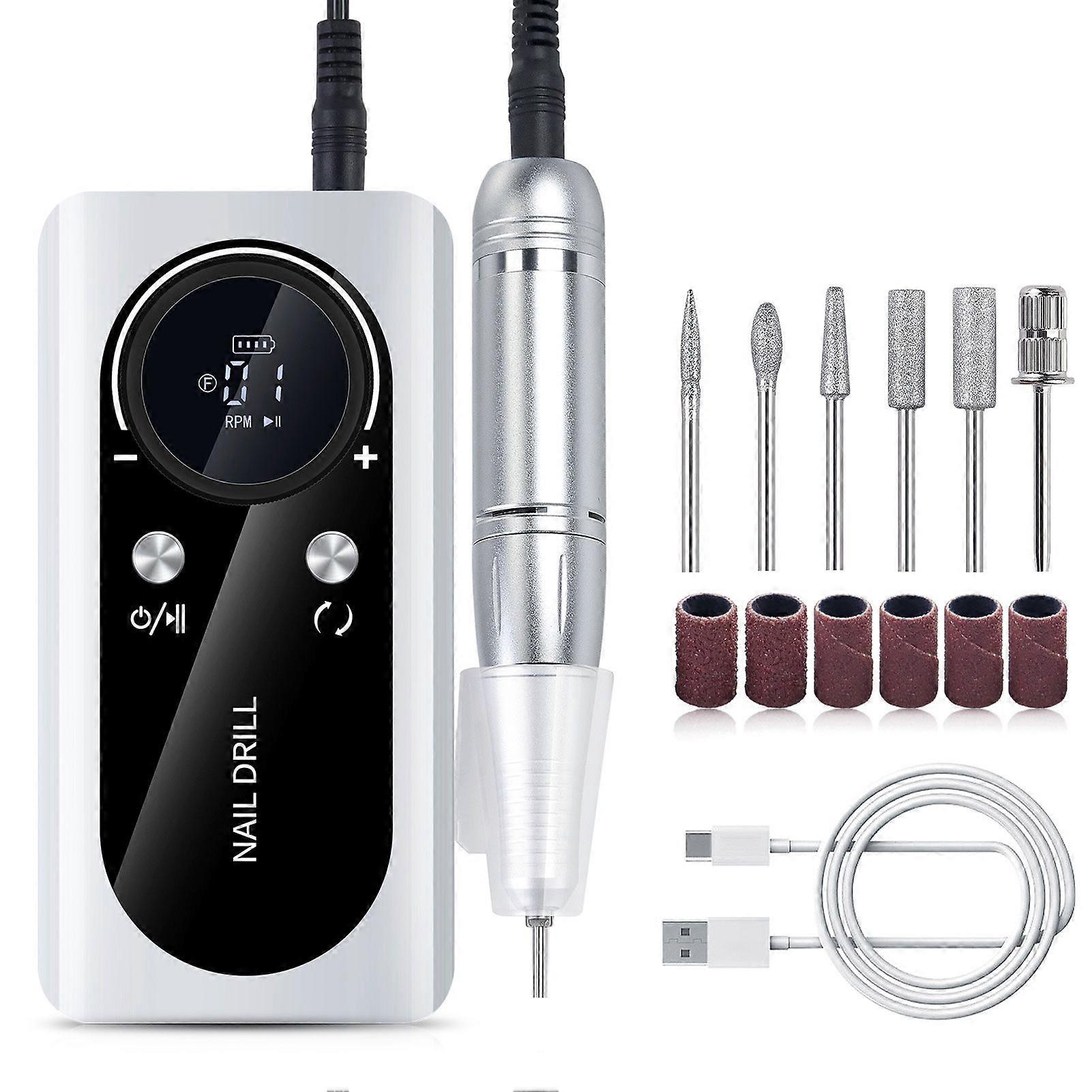 Rechargeable Nail Drill 45000RPM Electric Manicure Set with 6pcs Nail Bits for Acrylic Gel Nails Home Salon Travel