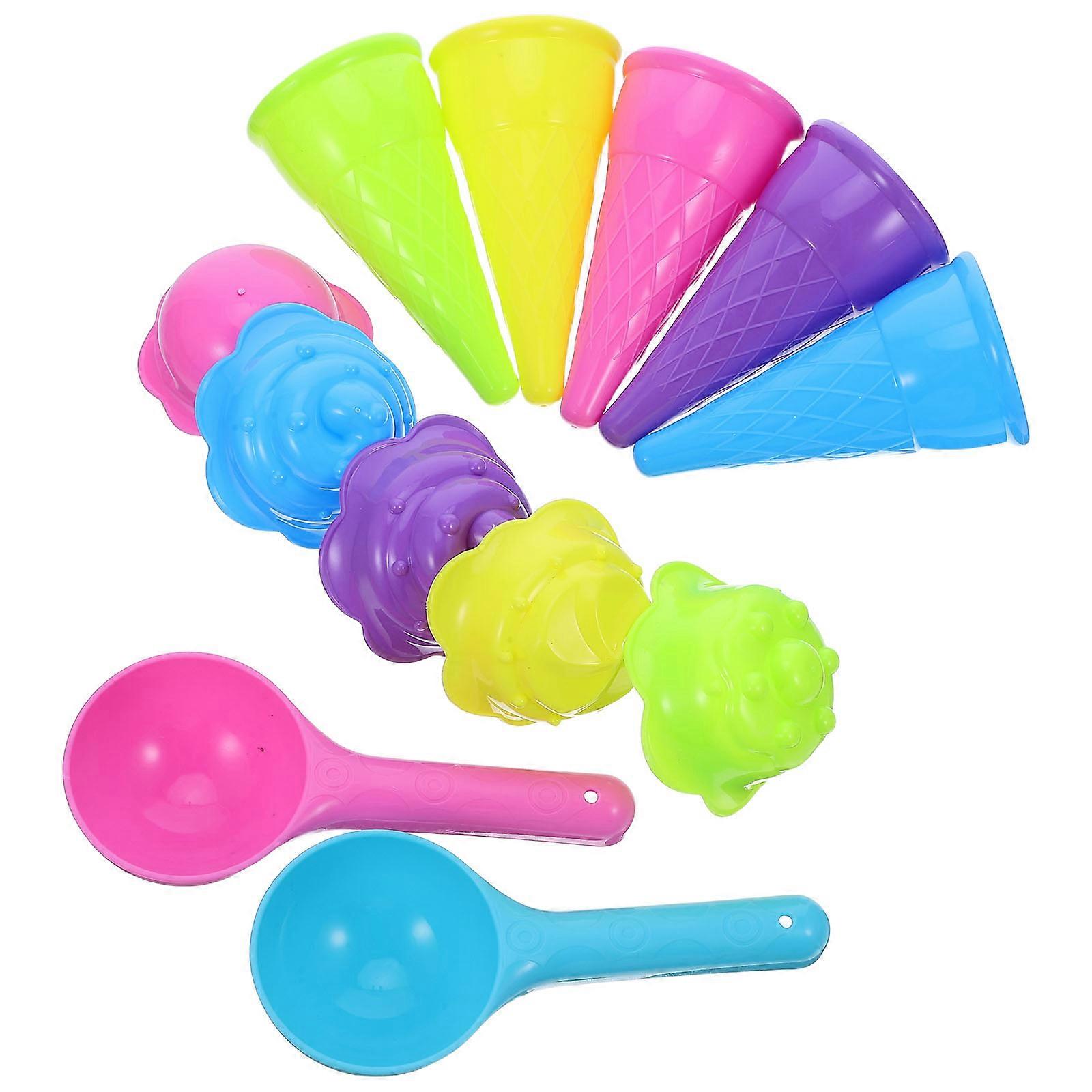 2 Sets Ice Cream Cone Sand Molds Food Grade Plastic Beach Sandbox Play Outdoor Multipurpose Scoop Molding Tool