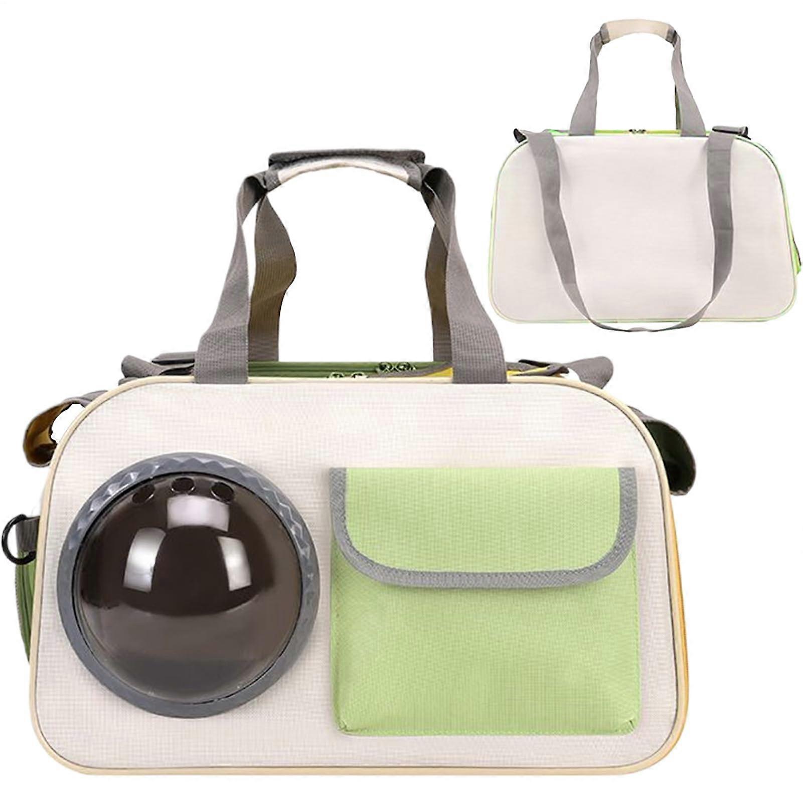 Cat Carrier Kitten Bag Bubble Window, Breathable and Shockproof Pet Bag for Travel Airplane Camping Hiking Adventure Veterinary Transport Green