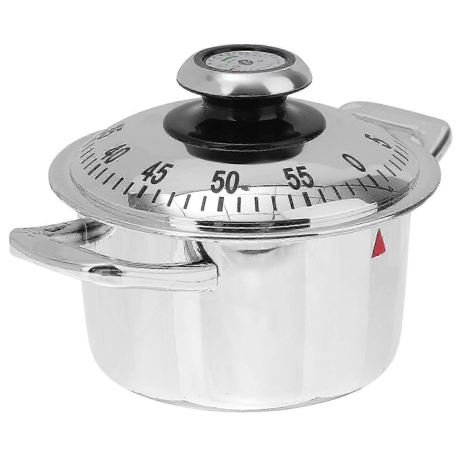 Mechanical Cooking Timer Pot Shape Kitchen Timer Creative Cooking Timer for Home Use Silver 10x7.2cm Time Control for Children 1Pcs