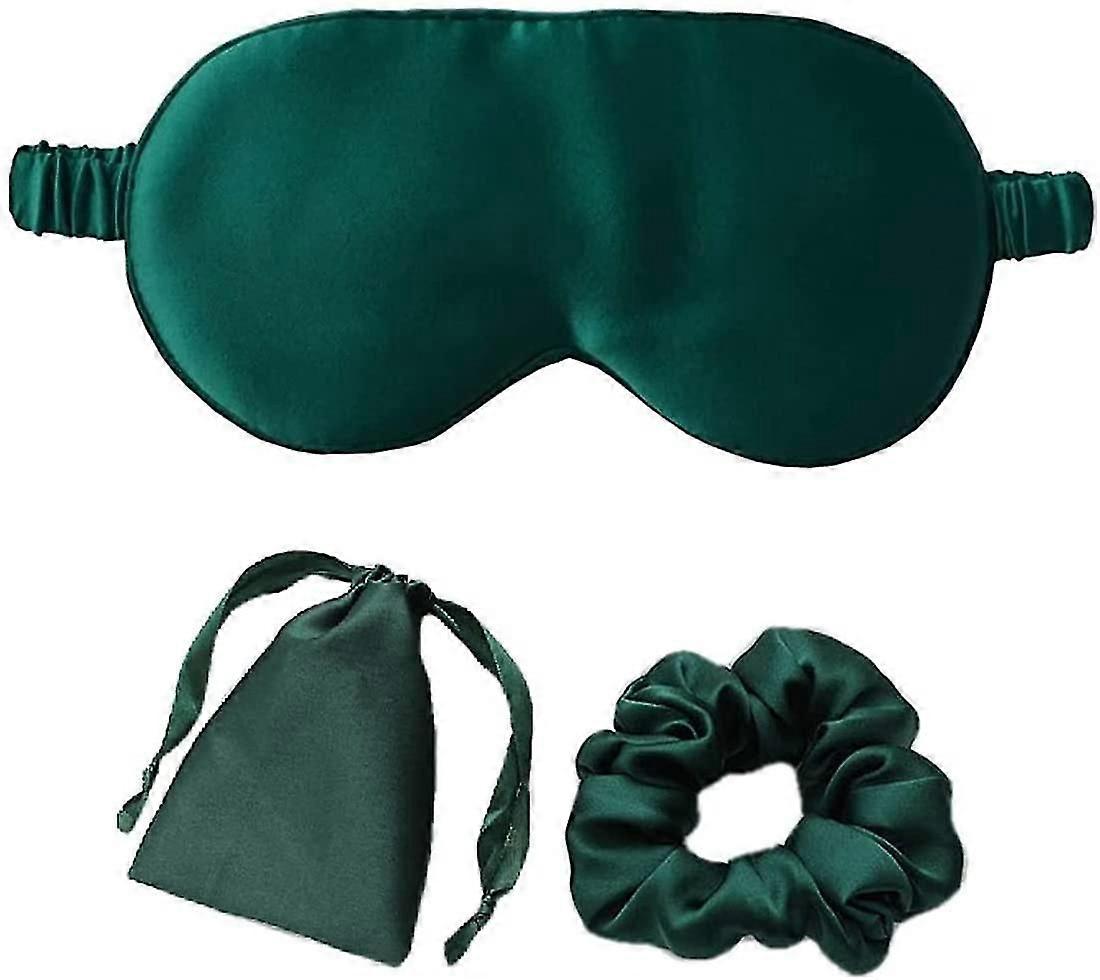Silk Sleep Mask Set for Women, Super Soft Eye Mask with Adjustable Strap, Blindfold in a Pouch Bag with a Matching Hair Scrunchie, 3PCS
