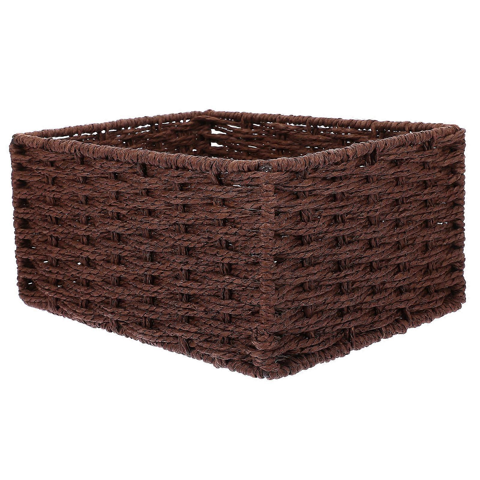 Coffee Woven Storage Basket for Desk or Home Use Made with Paper Rope and Iron Wire 1 Piece