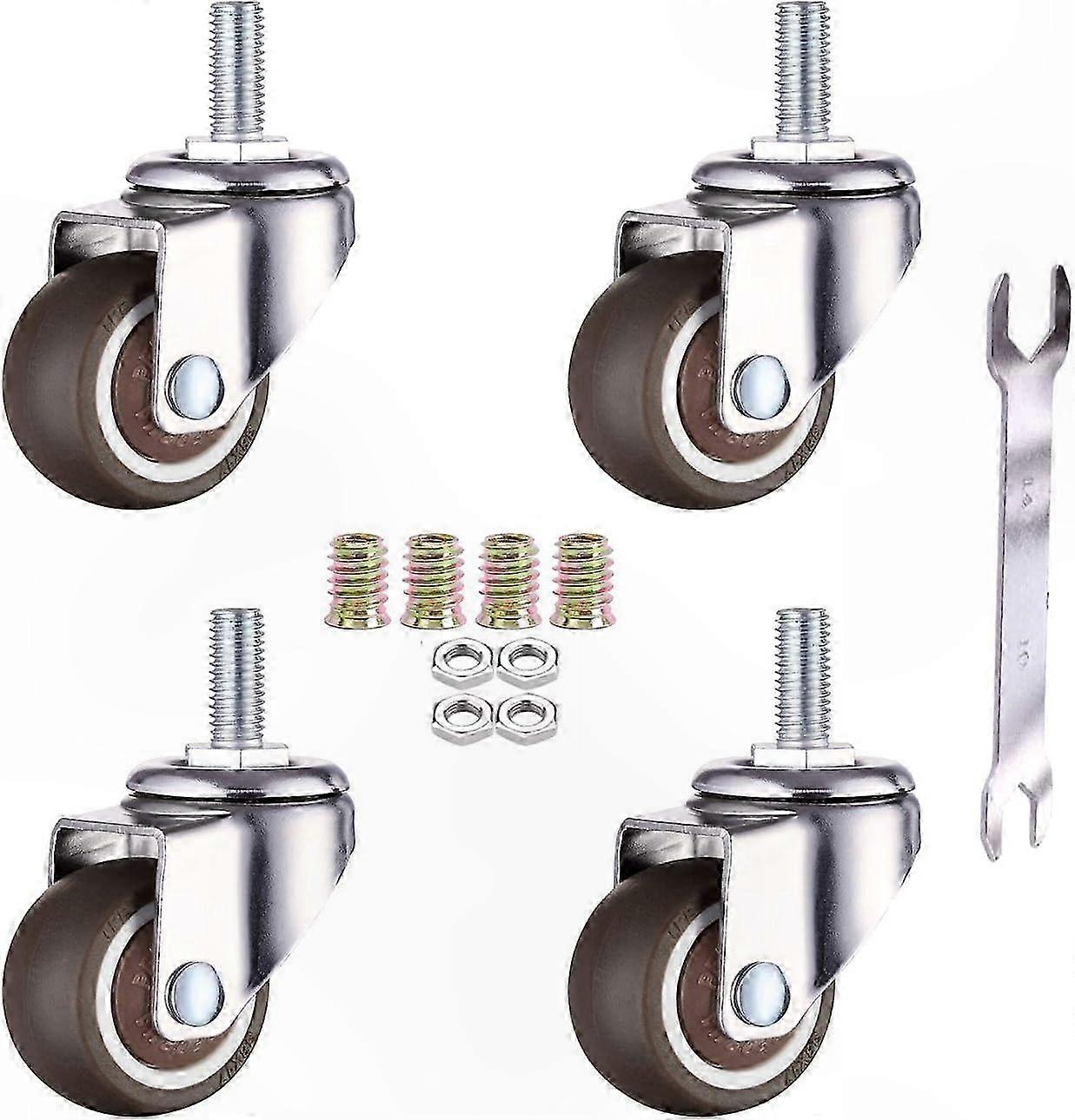 Soft Rubber Swivel Caster Wheels, M6 x 15mm Threaded Stem