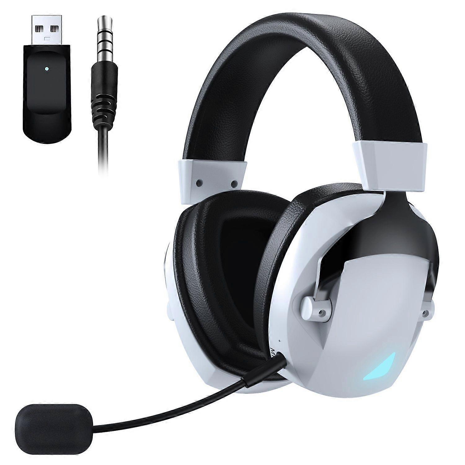 Gaming Headset (Wired + Bluetooth), Bluetooth 5.3, 2.4GHz USB with Noise Cancelling Microphone 3.5mm Wired Jack(White)