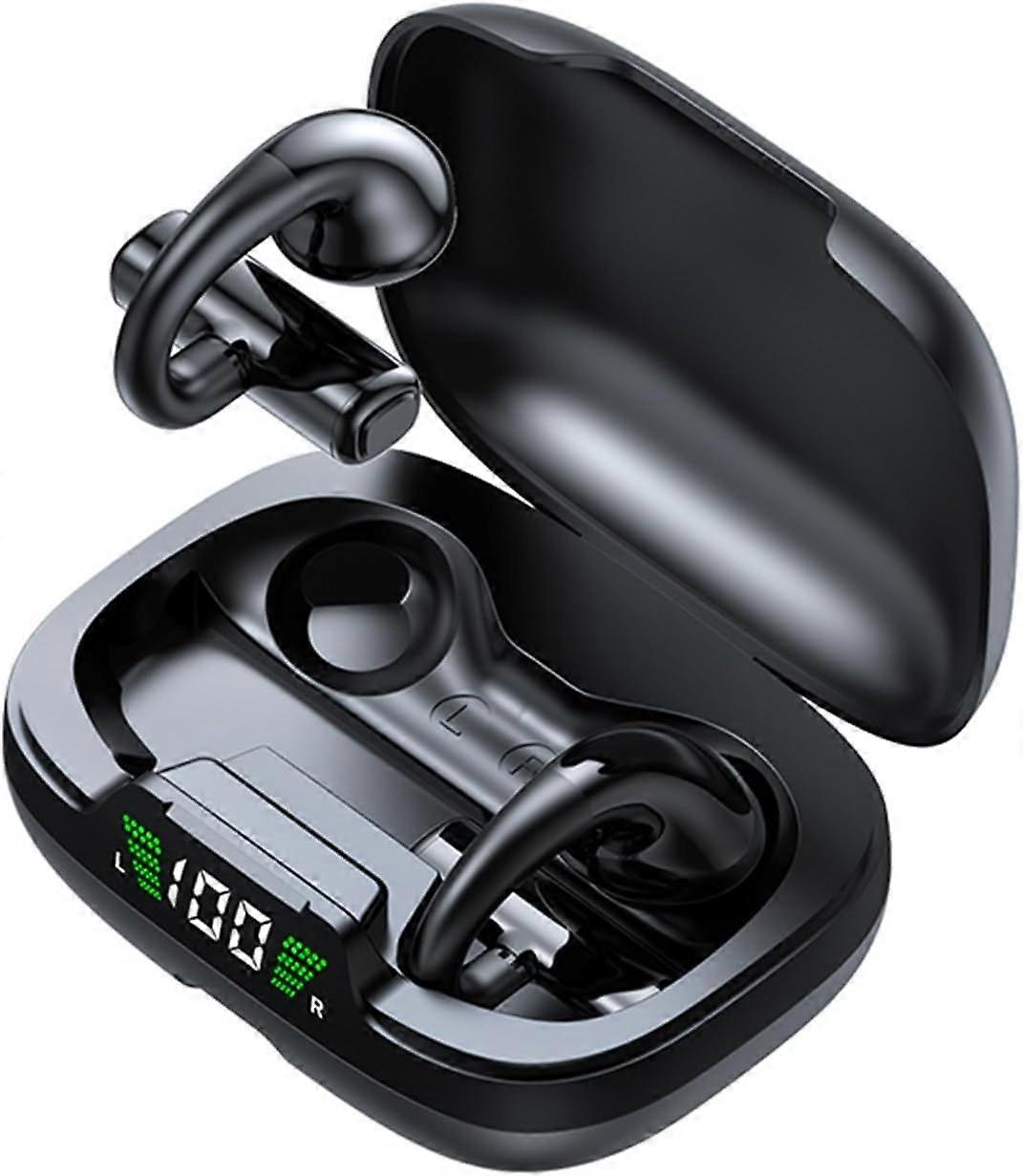 Bone conduction Bluetooth headset Bluetooth 5.3 HIFI sound quality Charging box LED display Suitable for sports(Black)