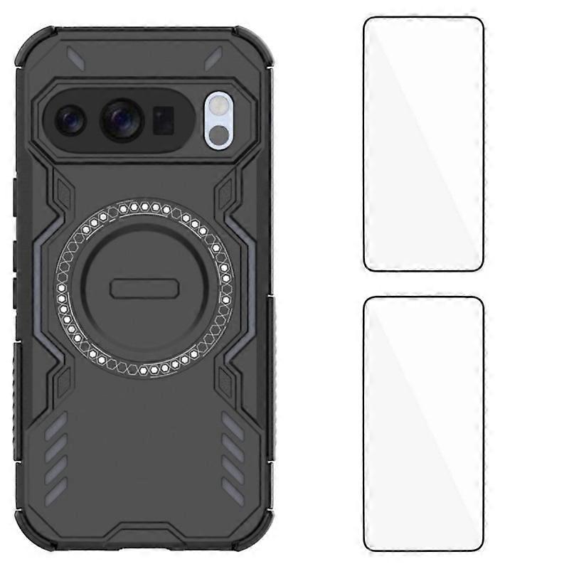 For Google Pixel 10 Pro Magnetic Case WANLONFENG DJ Series PC TPU Phone Cover with 2Pcs Tempered Gla