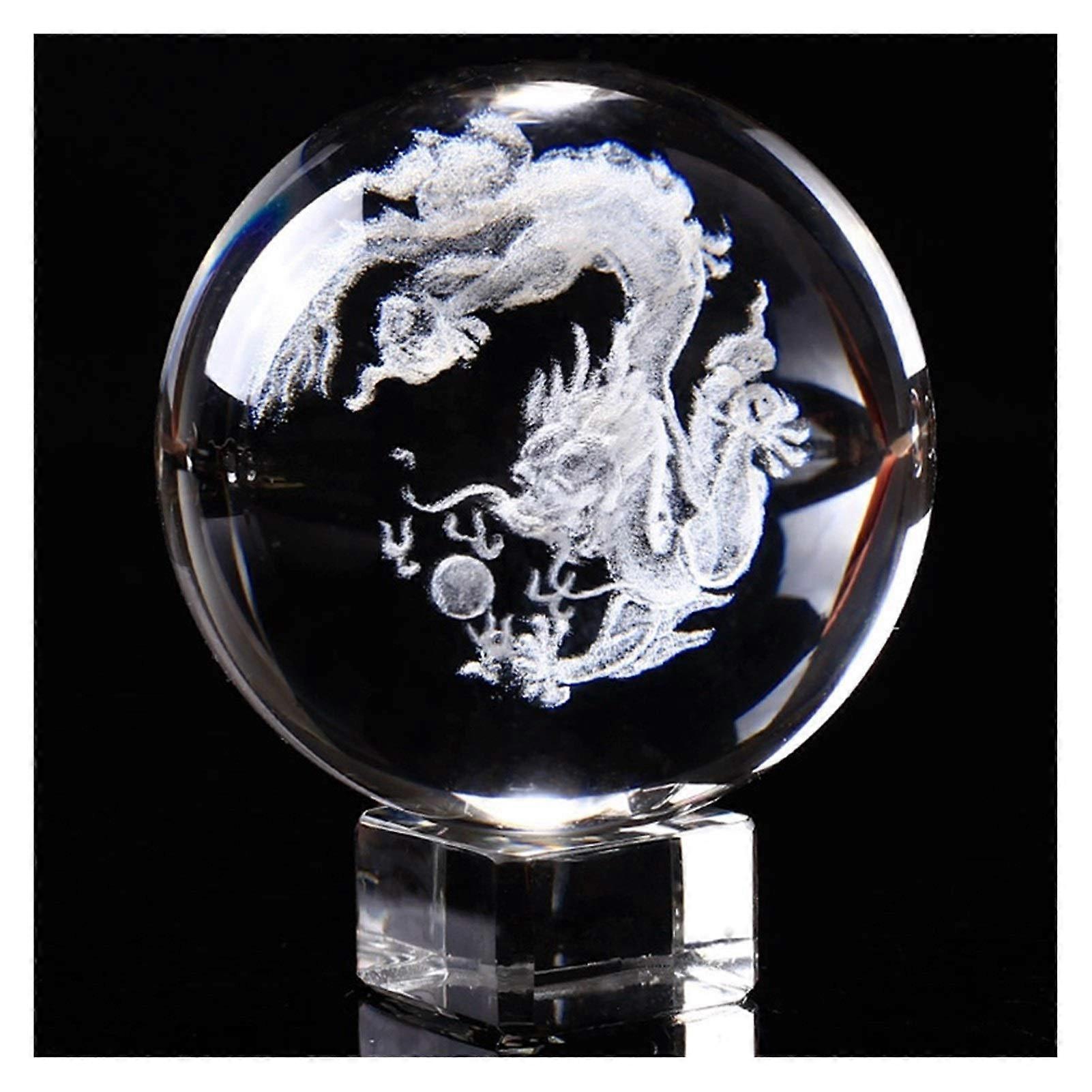 Crystal Ball 3D Engraved Dragon Glass Globe 8 cm Crystal Base