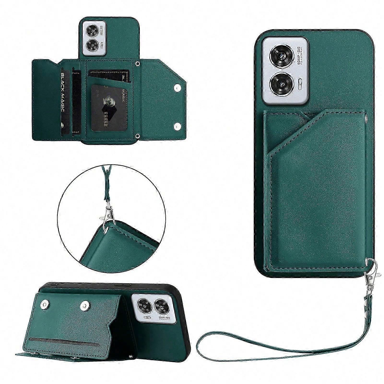 Compatible For Motorola Edge 50 Fusion 5G Case Card Holder Kickstand Skin-Touch Phone Cover with Wrist Strap