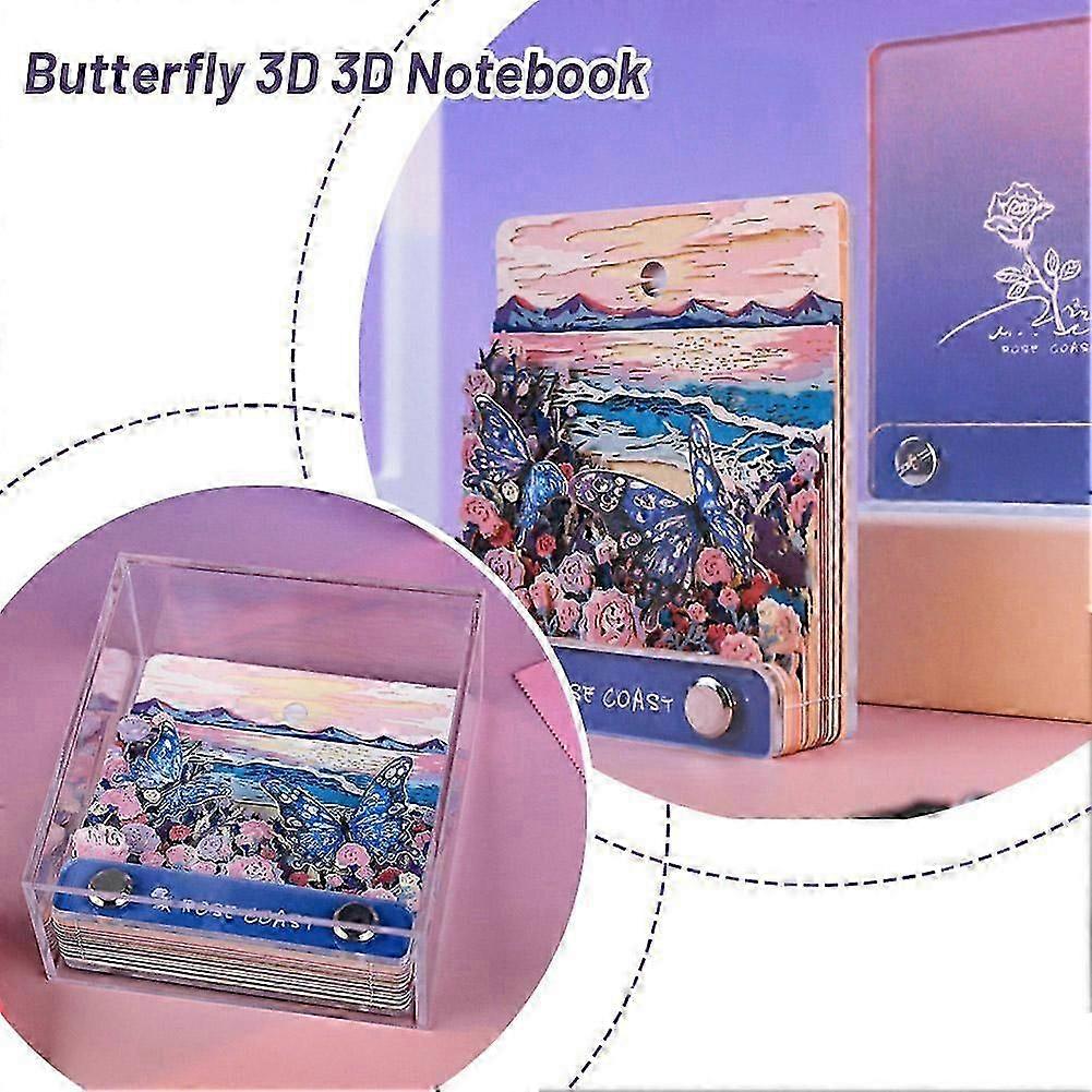 Mini 3D Notepad Calendar 2025 Rose Coast Sticky Sheets Paper Notes Carving 2025