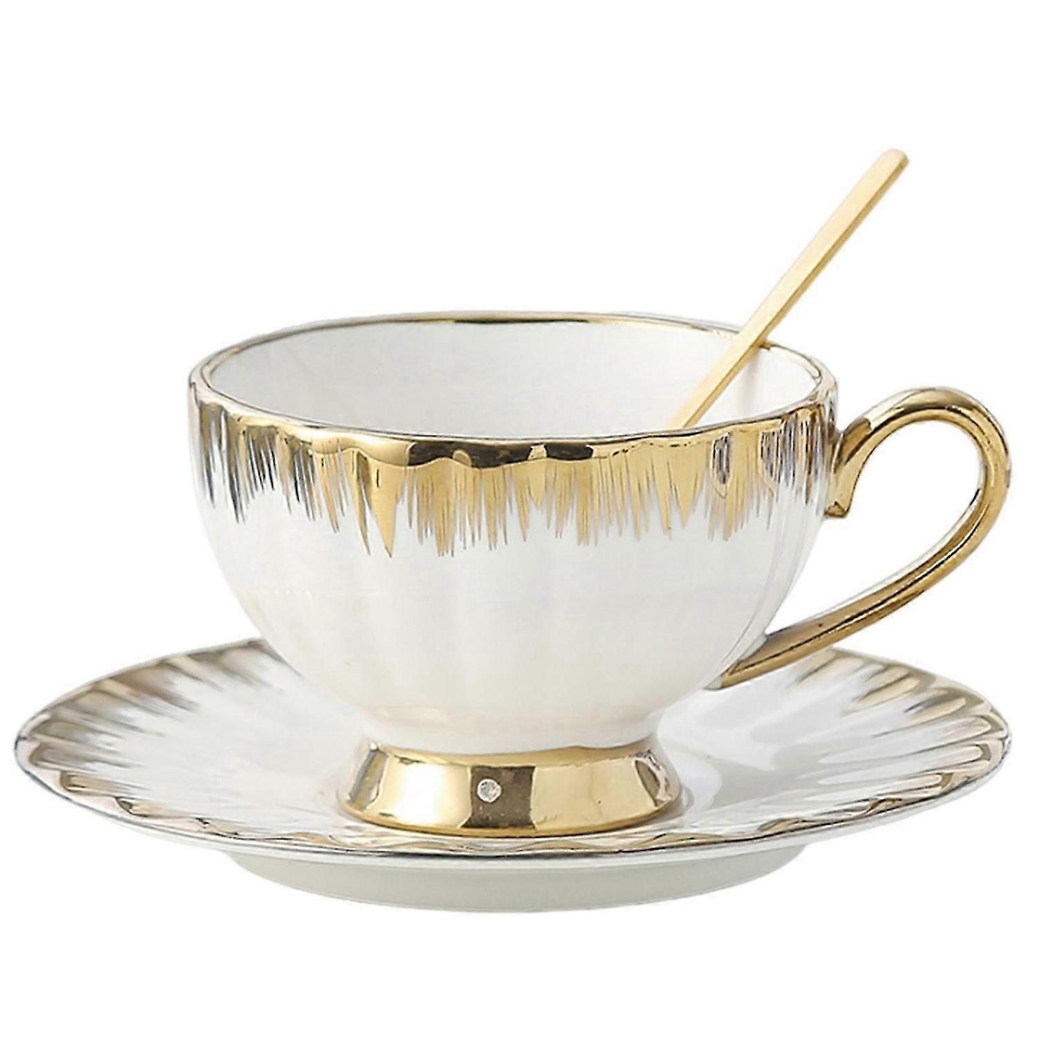 Teacup Saucer Set with Spoon Retro Elegant Pattern Coffee Cup Set for Tea Coffee