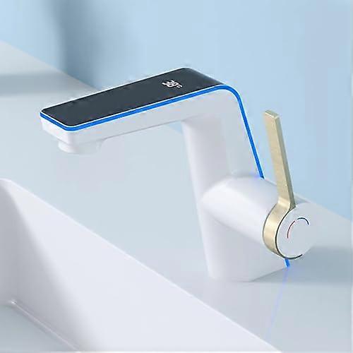 Bathroom Faucet Light Changing Modes, Hydropower, 2 Spray Modes, White Finish, Includes Water Supply Hoses