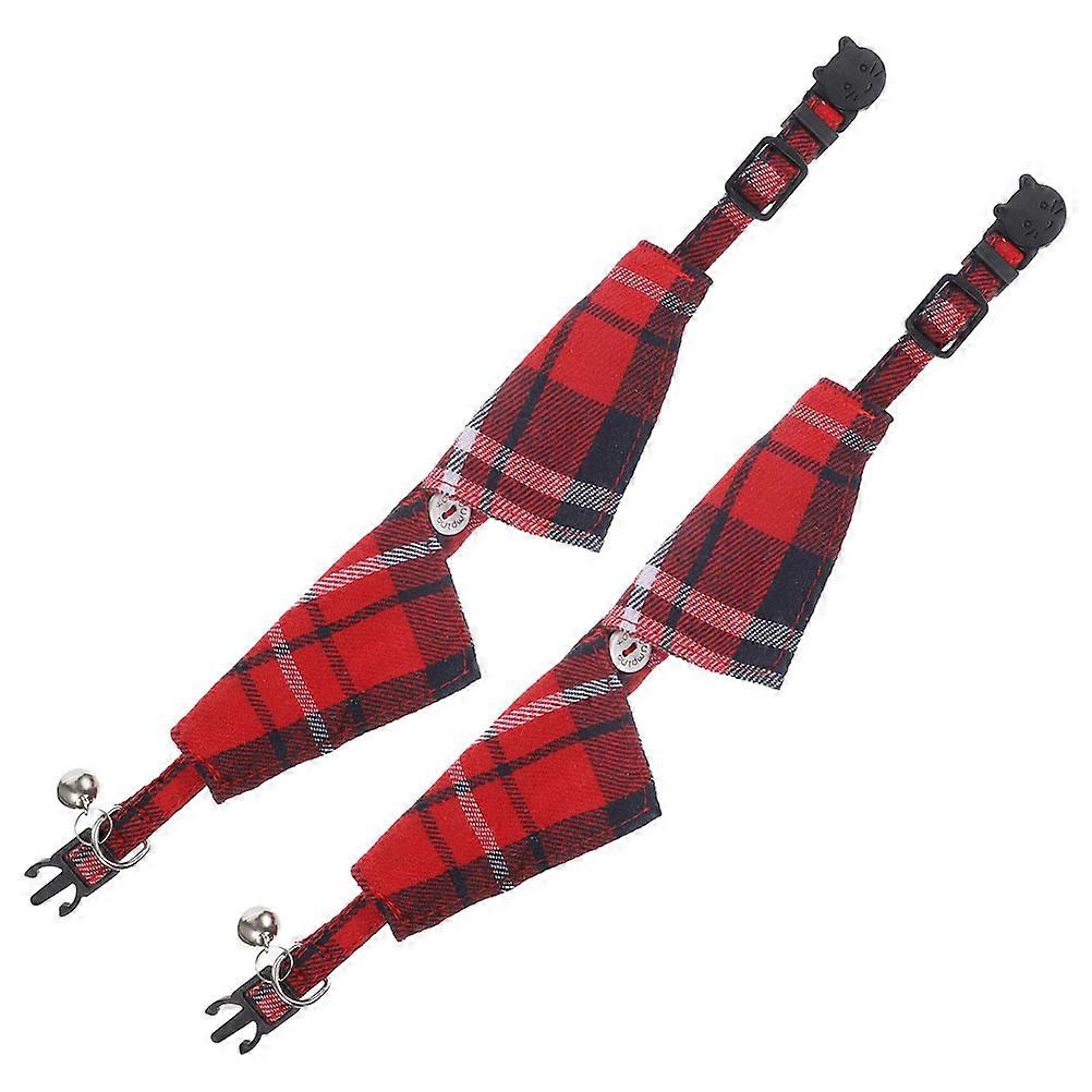 Cat Collar Adjustable Safety 2Pcs with Bell Plaid Pattern Comfortable Cloth