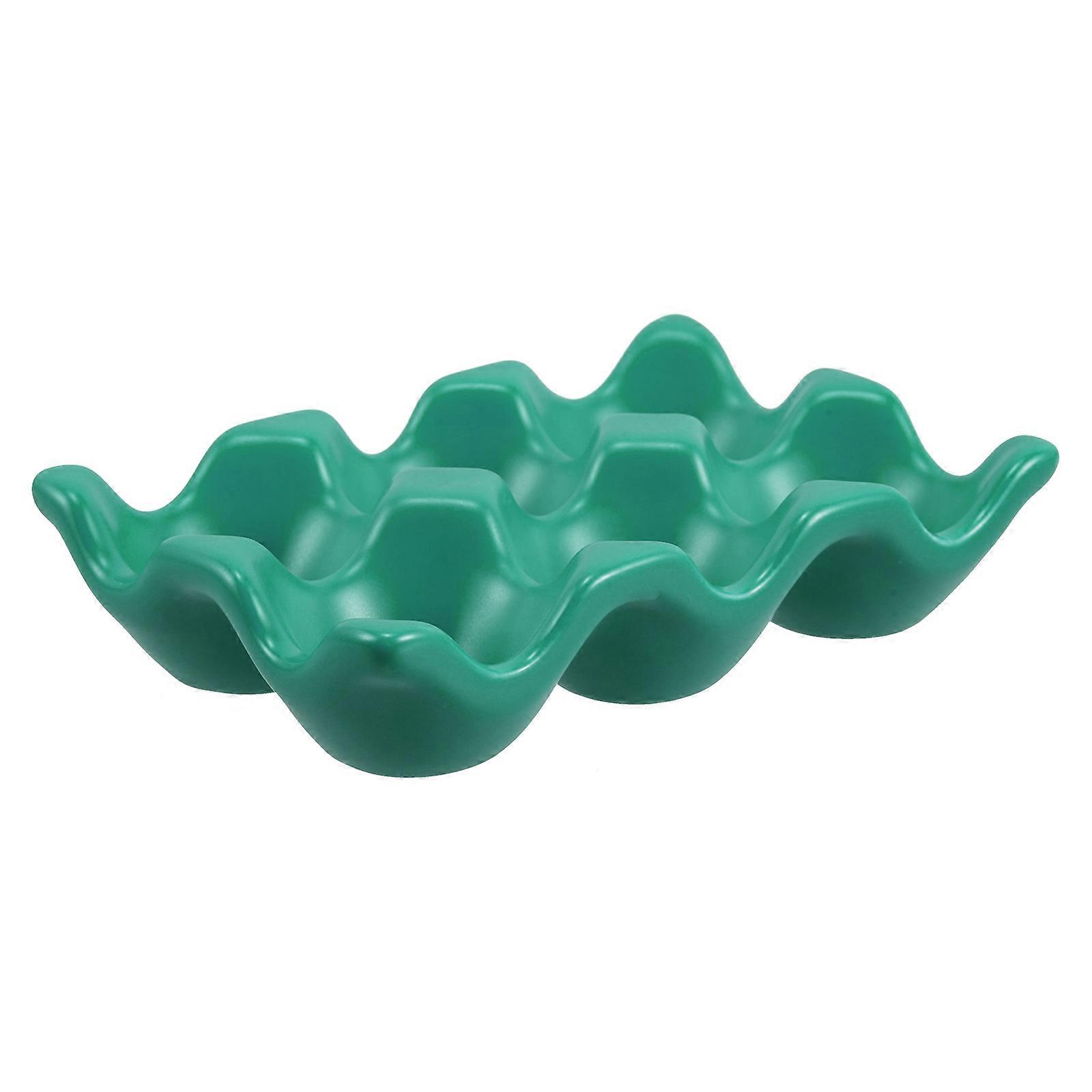Versatile 6 Cups Egg Organizer Ceramic Dish For Home Use Decorative Storage Dark Green 1Pcs