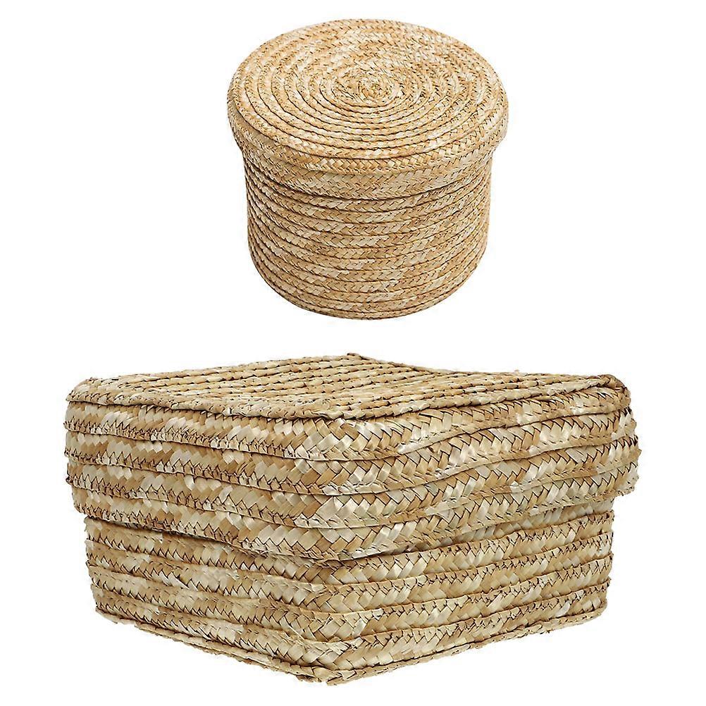 Multifunctional Straw Woven Basket for Home Storage 4Pcs Set