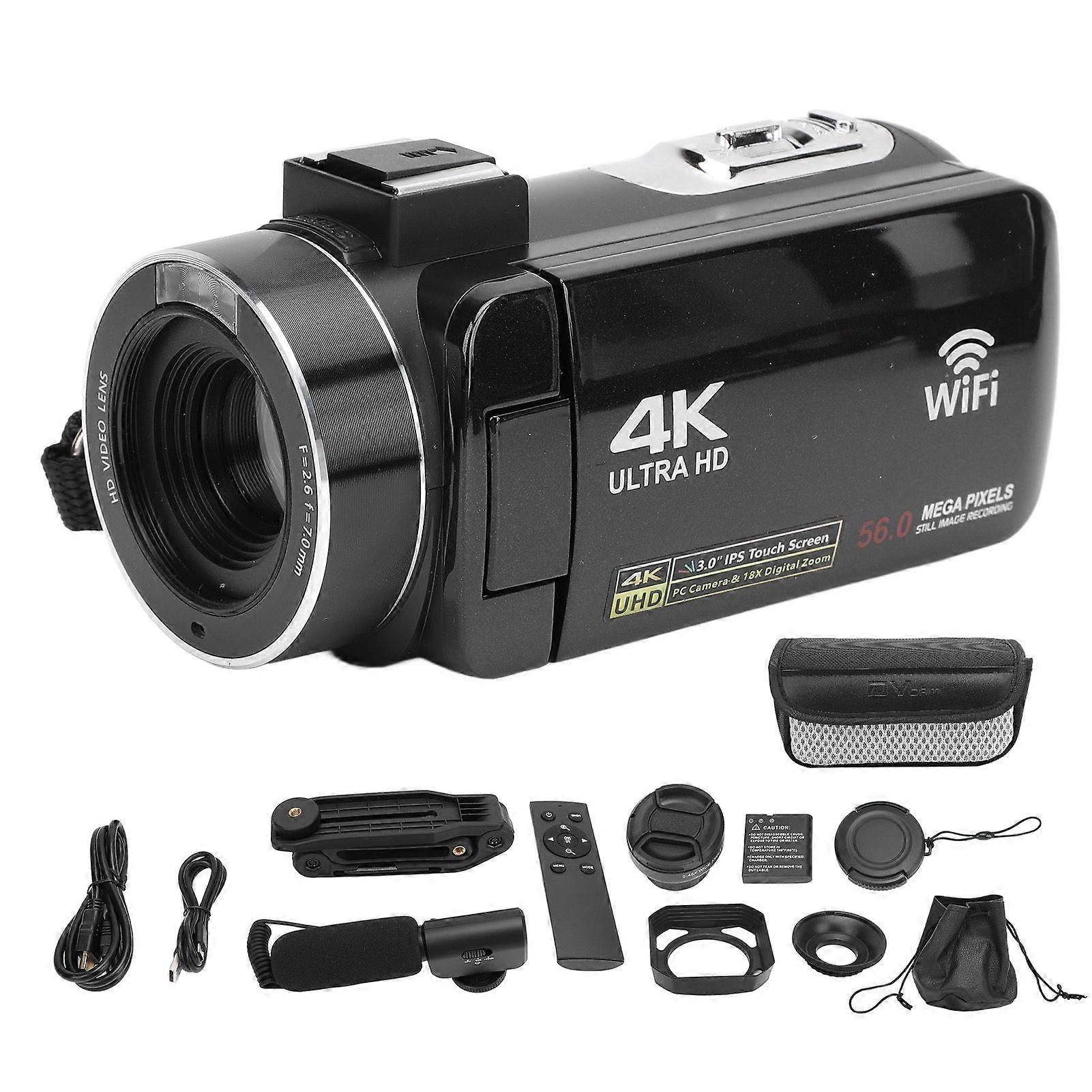 4K Video Camera Camcorder 3 Inch Touch Screen 56MP HD WiFi Vlog Camera with Microphone Stabilizer Wide Angle Lens