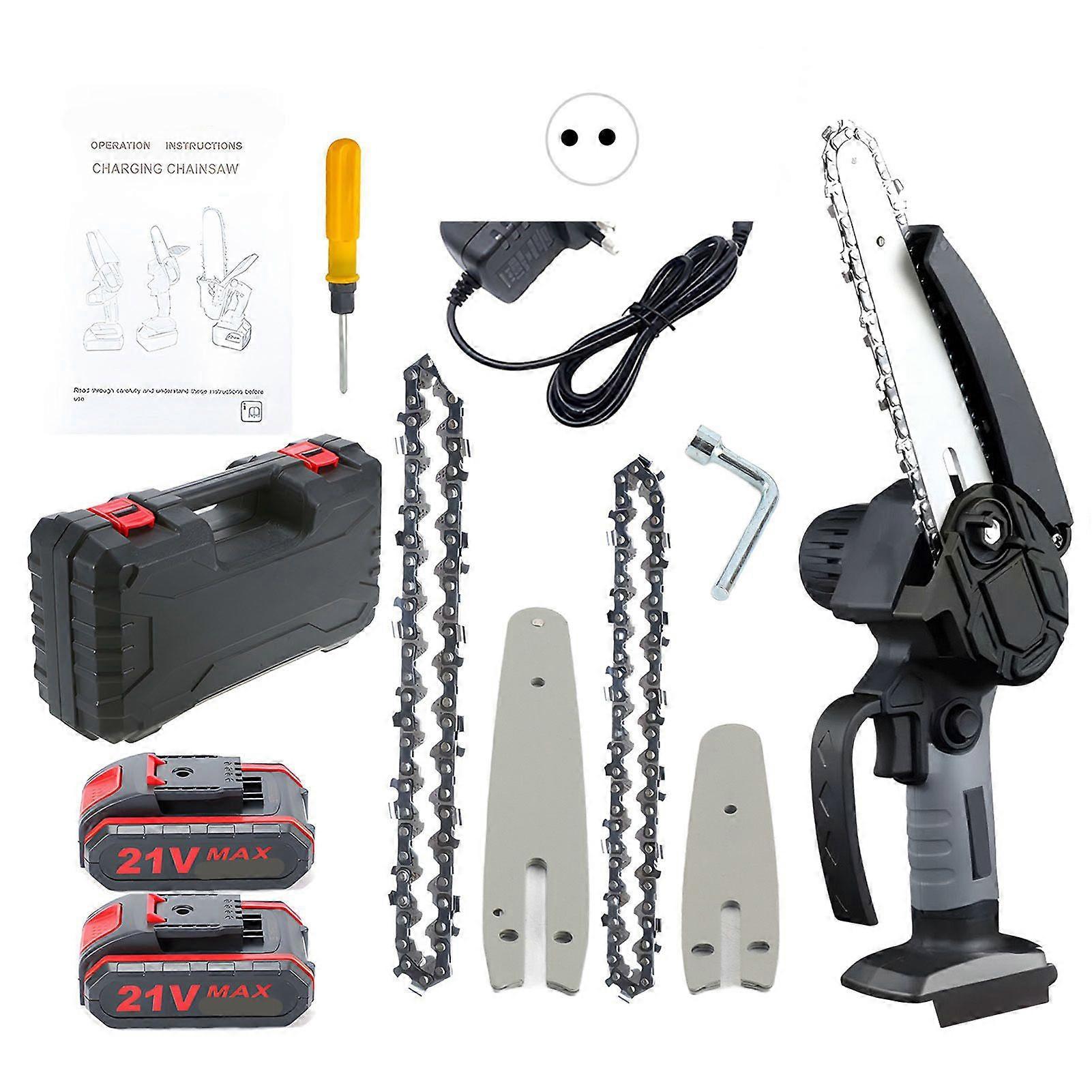 Mini Chainsaw 4 Inch 6 Inch Portable Chainsaw with Security Lock 2 Chains 21V Rechargeable Battery Operated Electric Chainsaw Cordless for Branches Wo