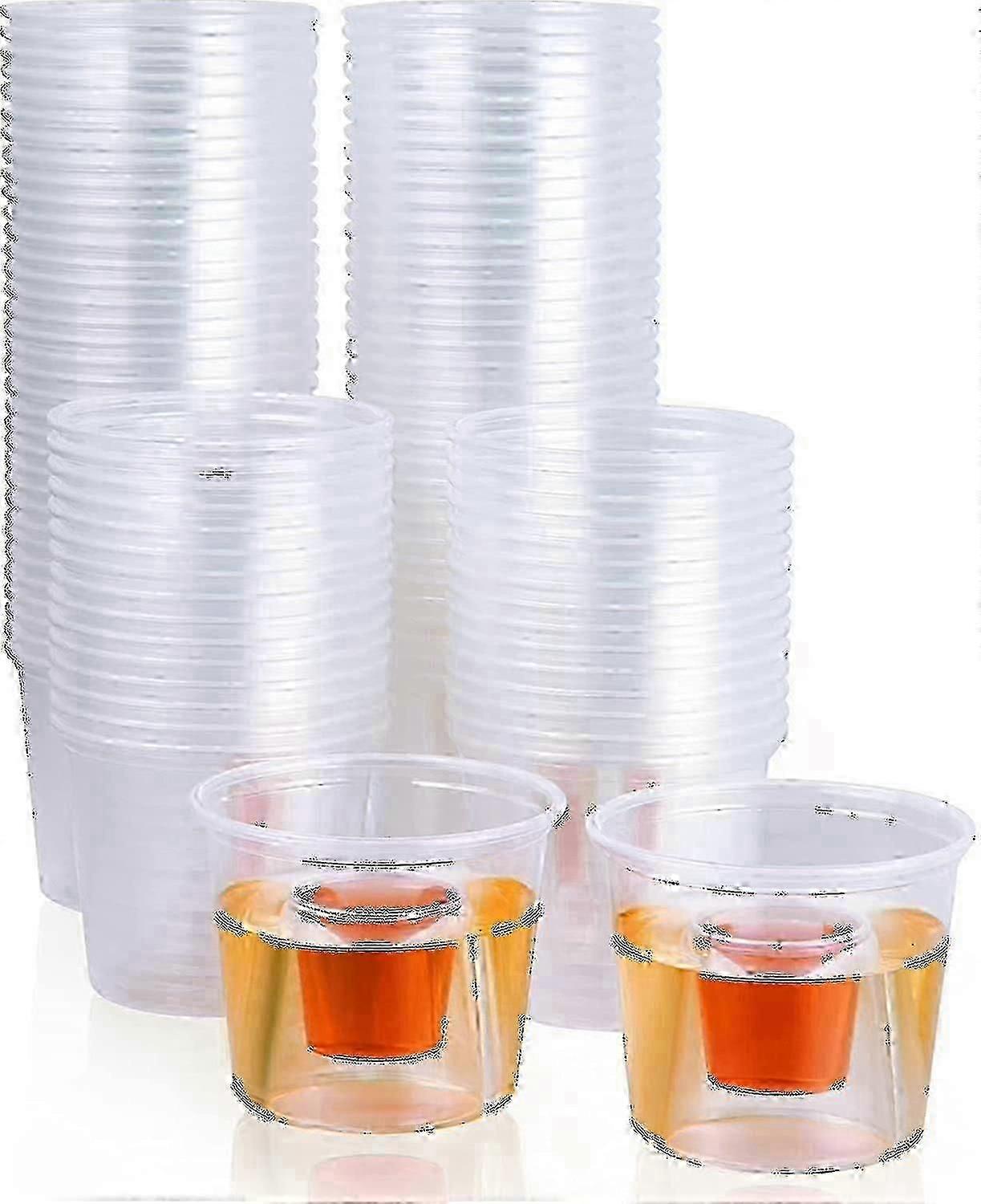 100 gobelets jetables - Verres à grenaille bomber en plastique transparent - Gobelets robustes, hautement durables et réutilisables - Parfait pour les tirs