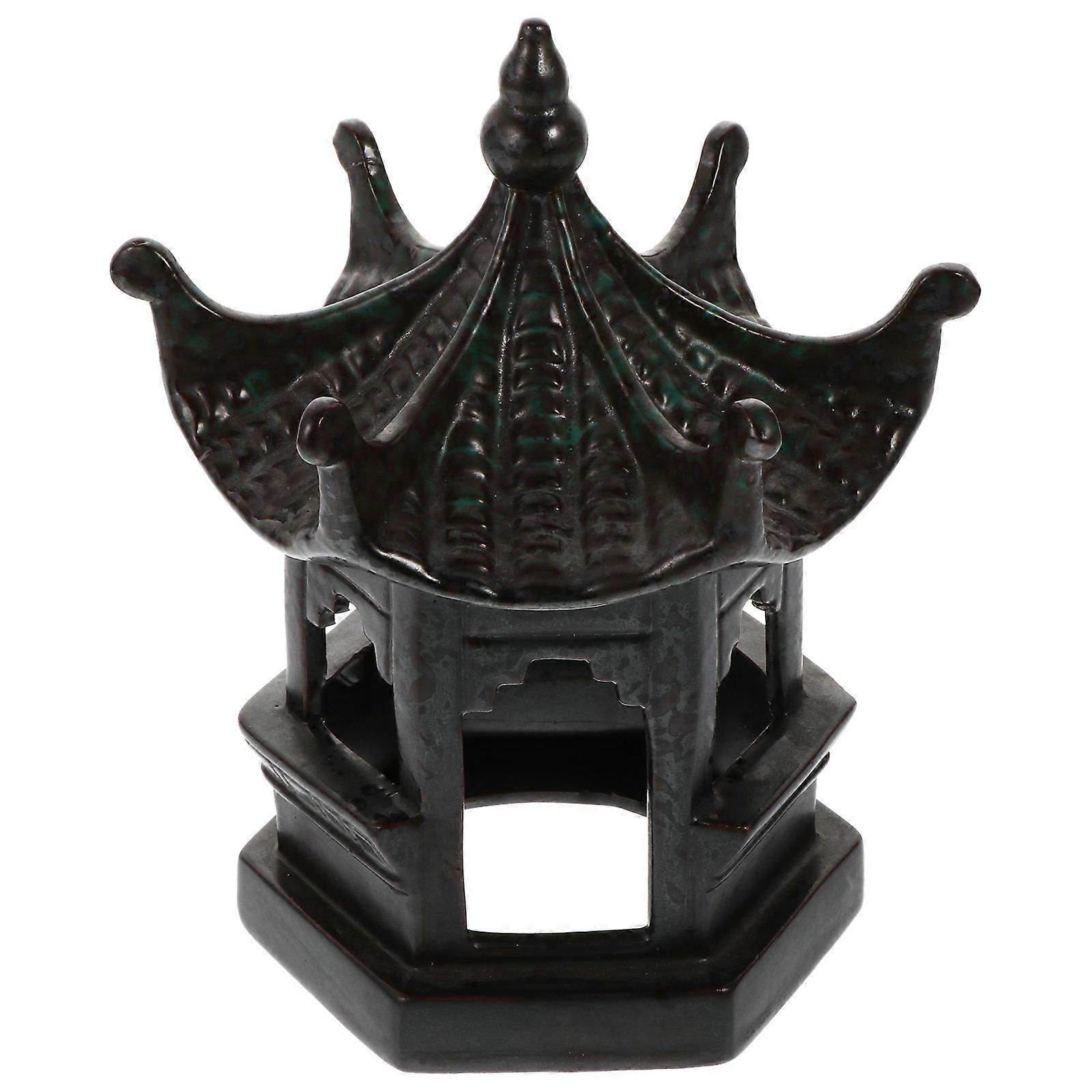 Ceramic Hexagon Pavilion Ornament for Garden Decor 2Pcs Set