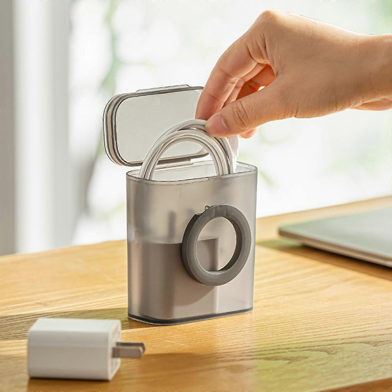 Multi Functional Mobile Data Cable Storage Box with Phone Support Transparent Storage Box Drawer Mini Organizing Box