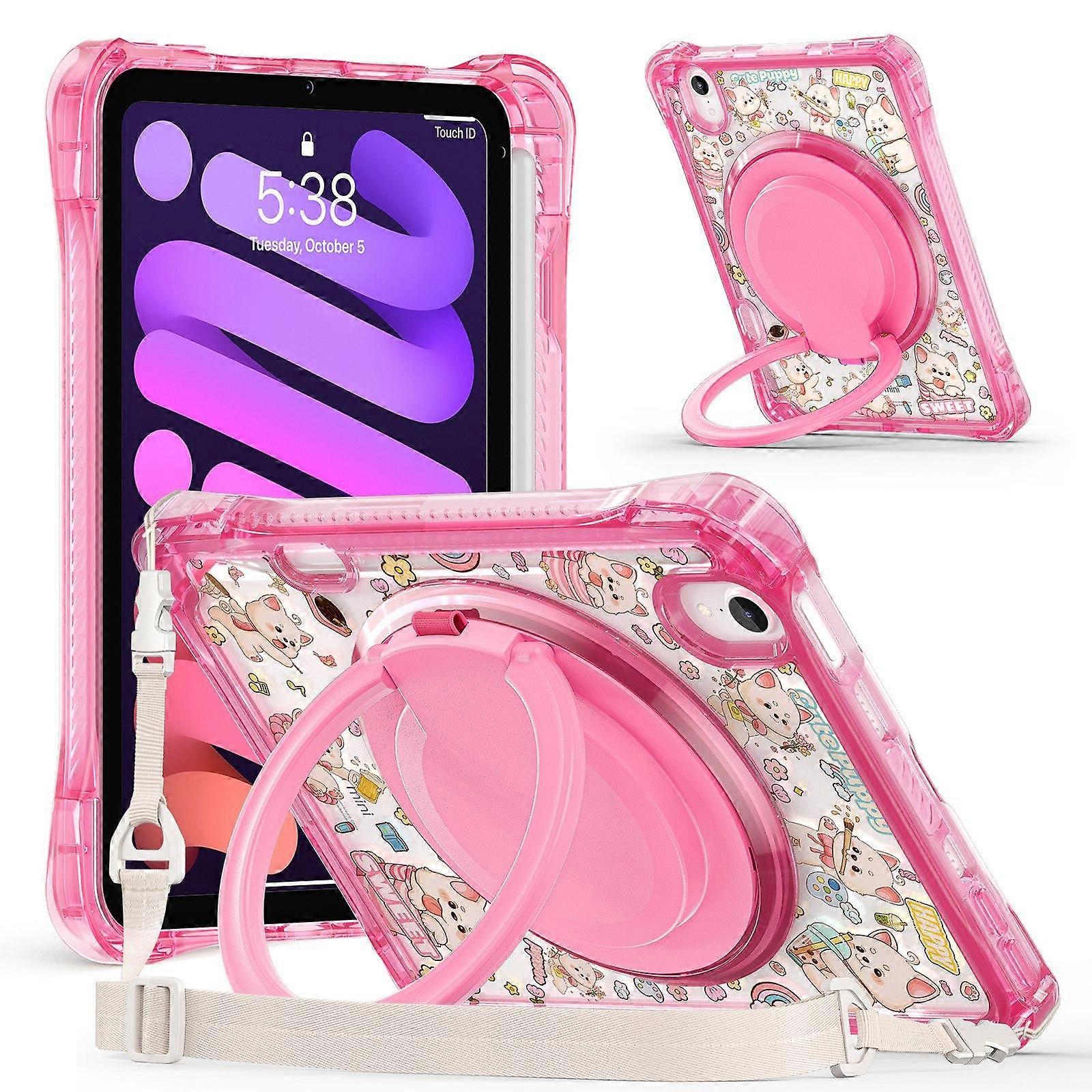 DIY Pattern Handle Ring Holder Clear PC Hydric TPU Tablet Case with Shoulder Strap