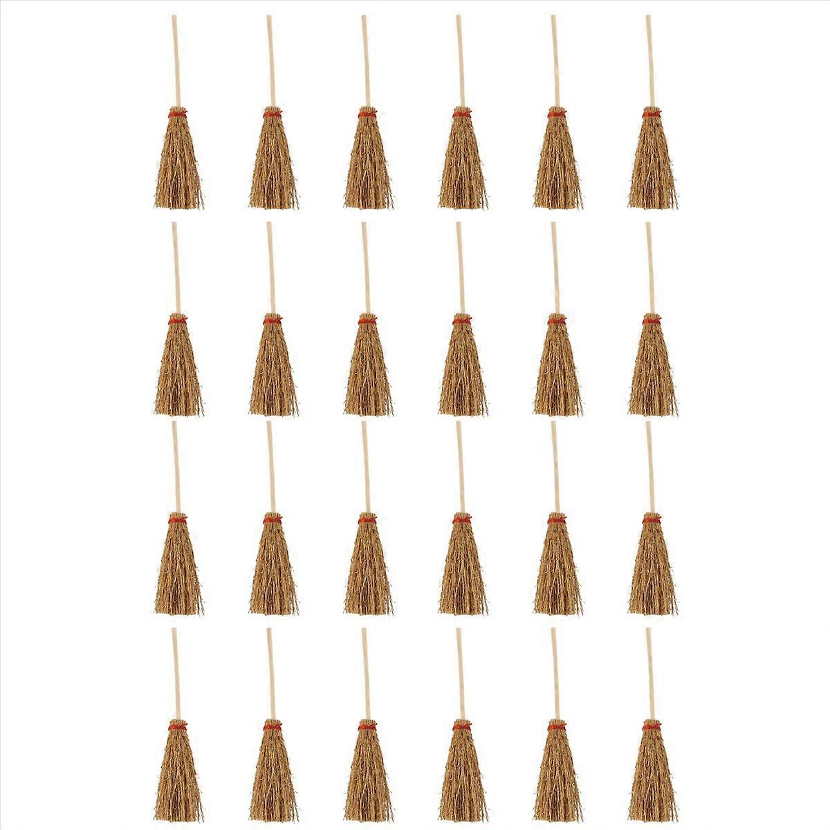 24Pcs Mini Broom Red Rope Straw Brooms Hanging Decorations