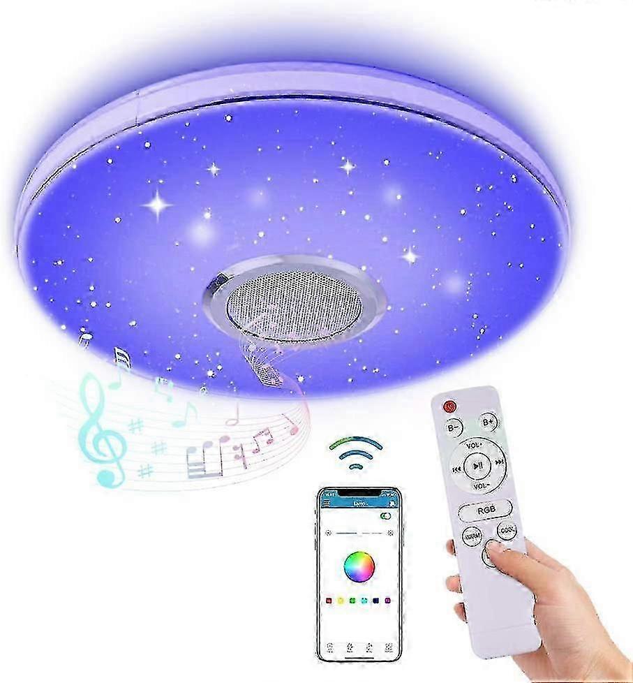Upgrade Rgb Led Ceiling Light Bluetooth Speaker Music Lamp Dimmable With App Remote