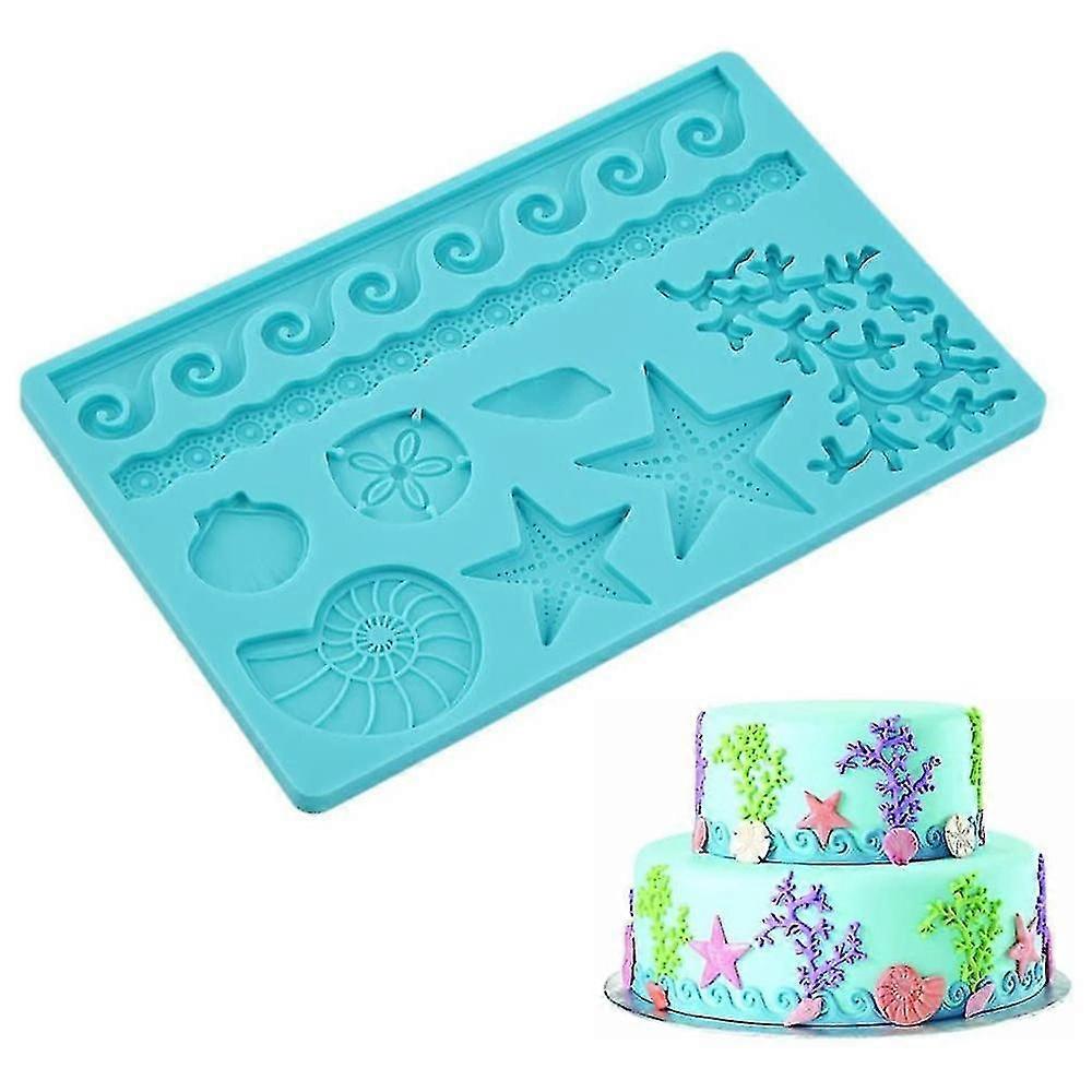 Silicone Seashell Fondant And Gum Paste Candy Cake Baking Mold,blue