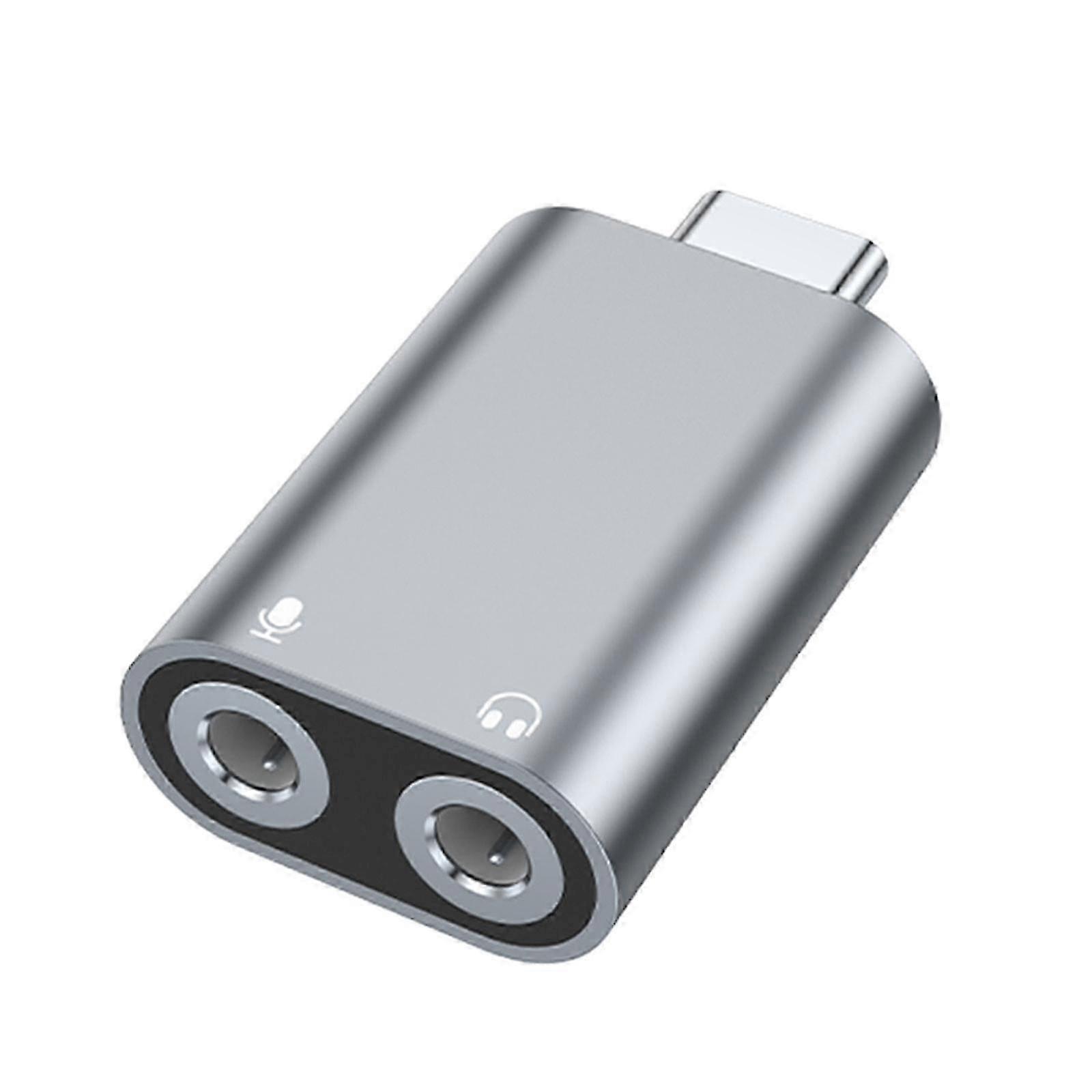 MultiDevice Music Sharing Adapter, USB C to Two 3.5mm Female Port USB C Double Headphone Splitter for Type c Devices Grey