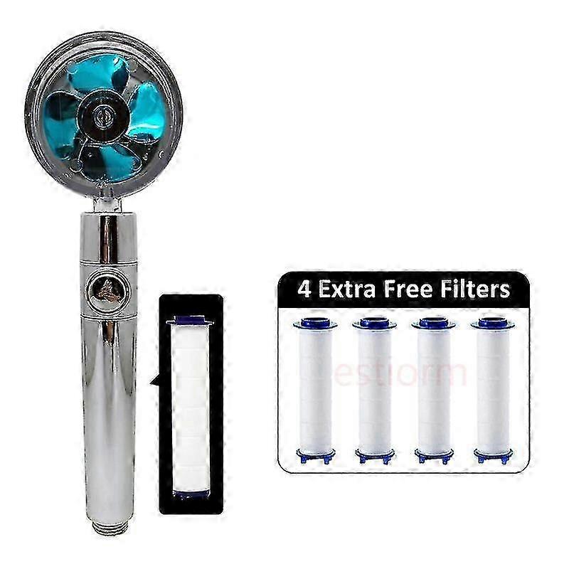 Exquisite Turbo Water Filter Shower Head With Hose And Holder,360 Rotated High Pressure Water Saving Handheld Propeller Shower With Fan