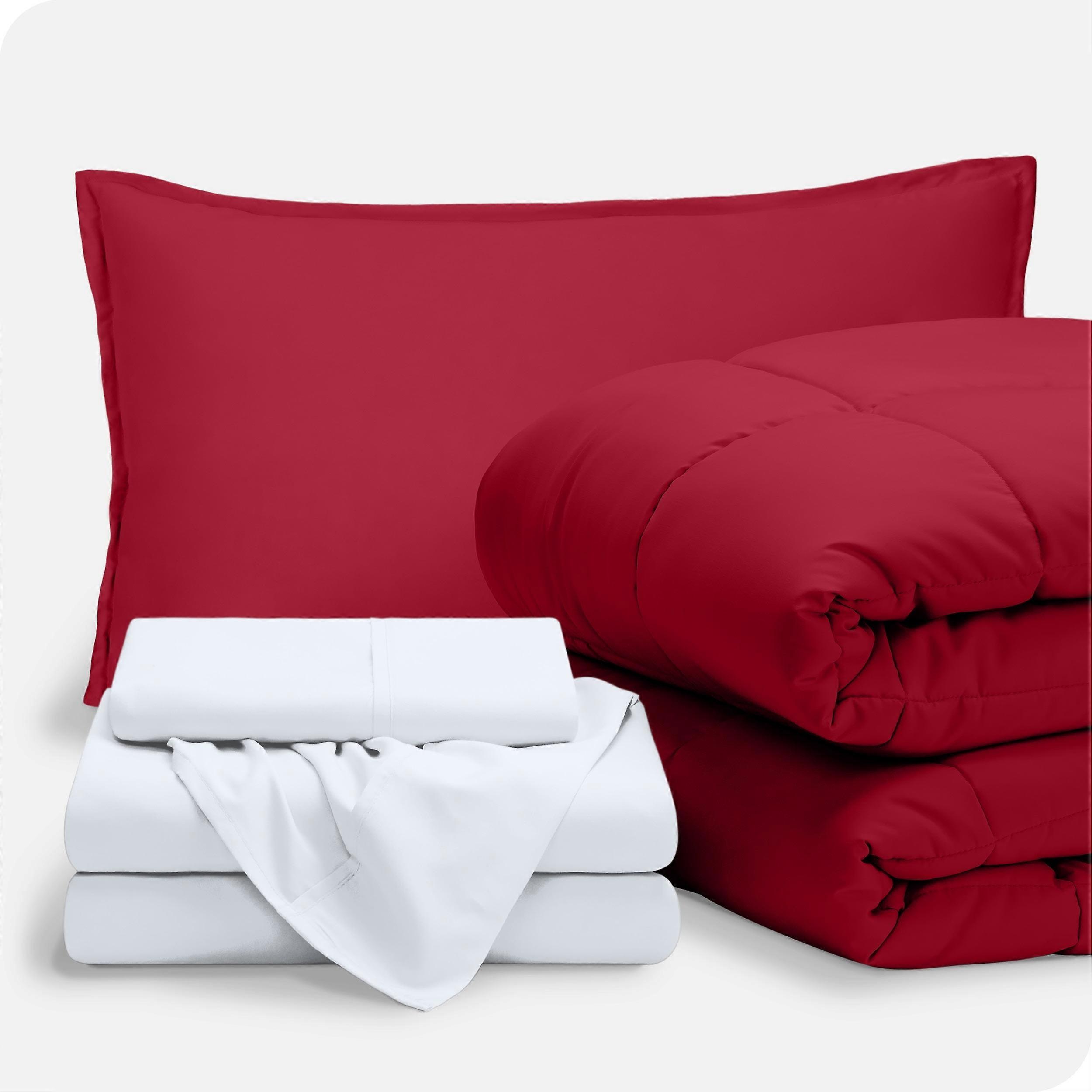 Bare Home 5-Piece Bed-in-a-Bag - Twin, Red with White Sheet Set