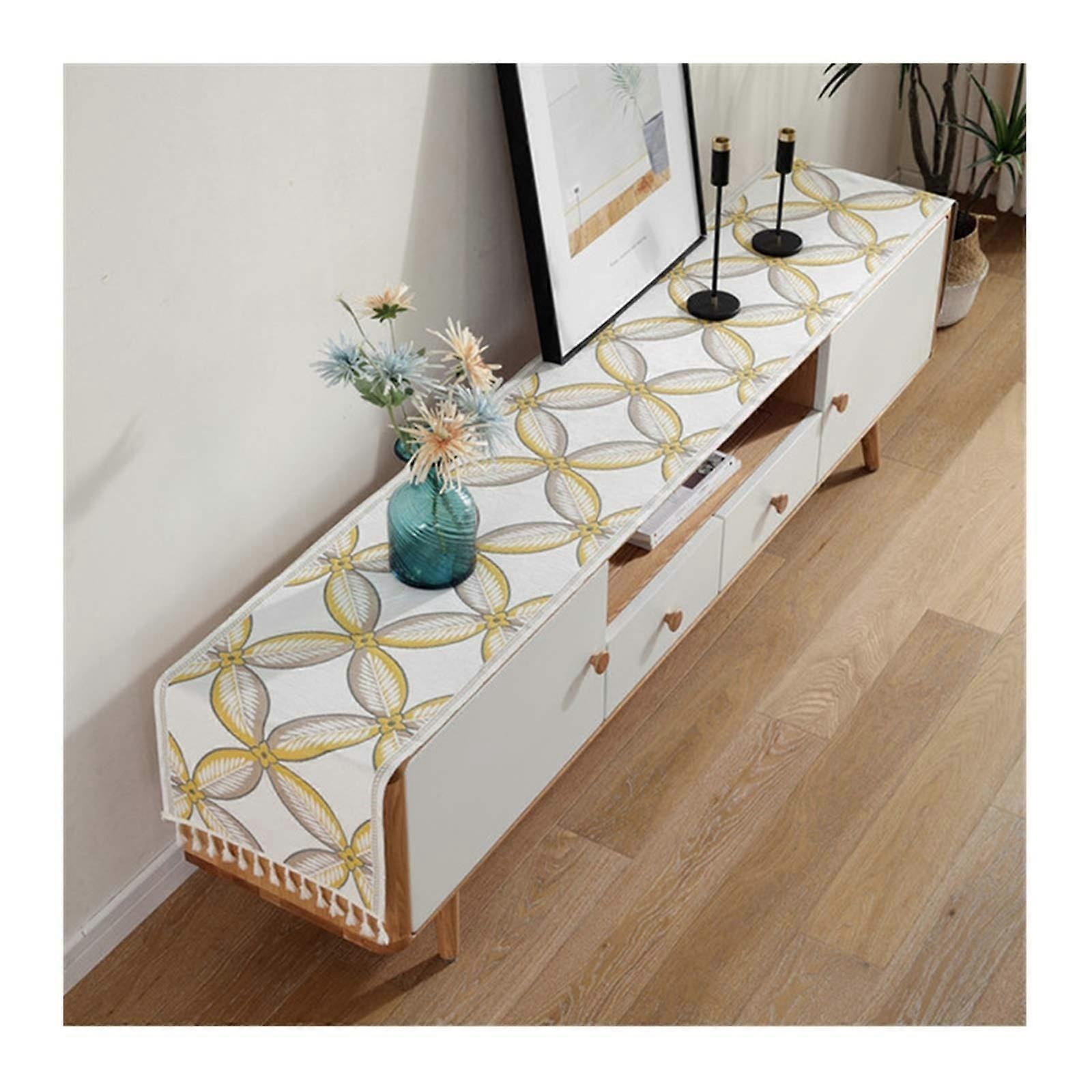 Yellow Flower Table Runner 35x200cm, Long Polyester Dining Table Decor