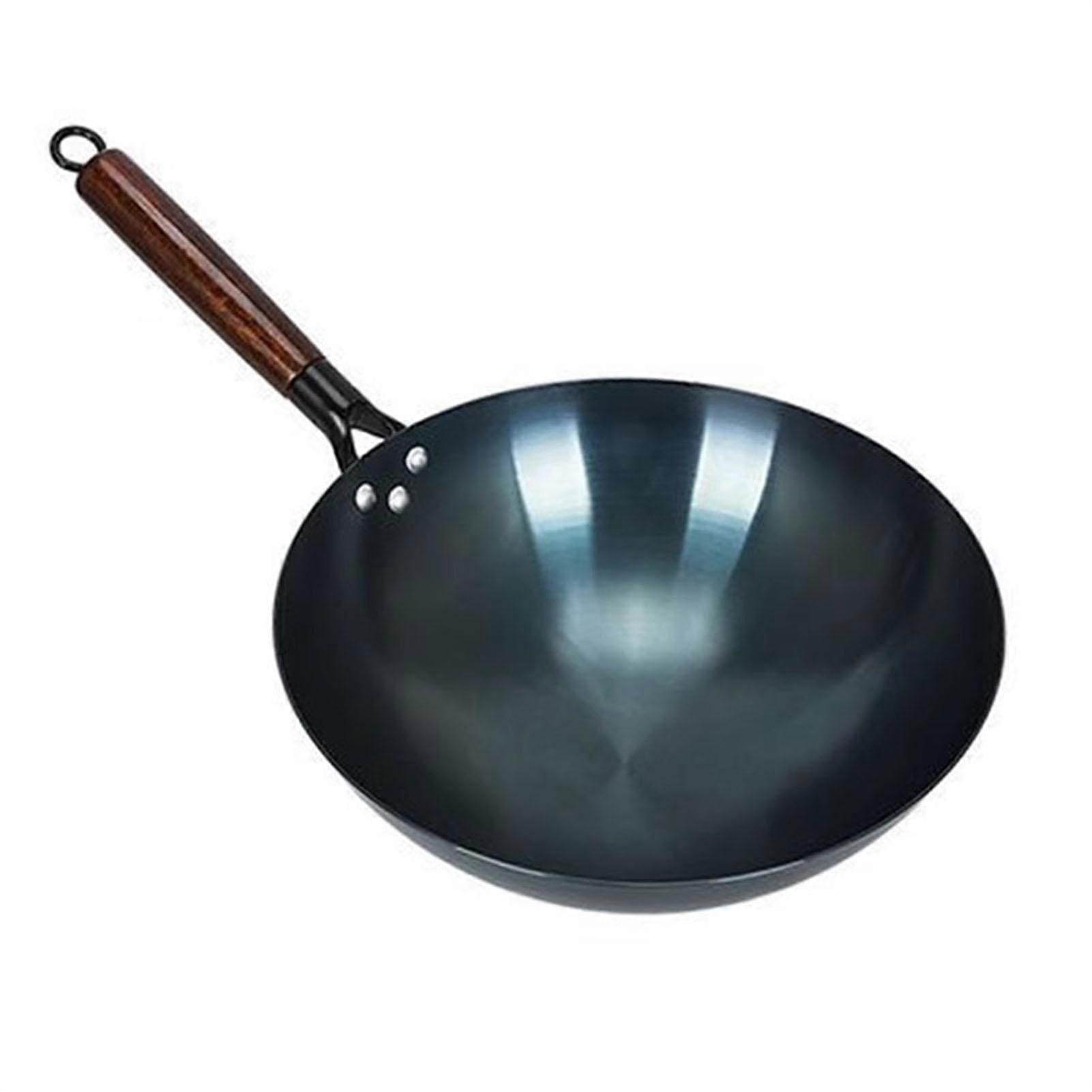 Wok Stir Fry Pan Iron Traditional Chinese Round Bottom Uncoated Single Handle Nonstick Wok for Home