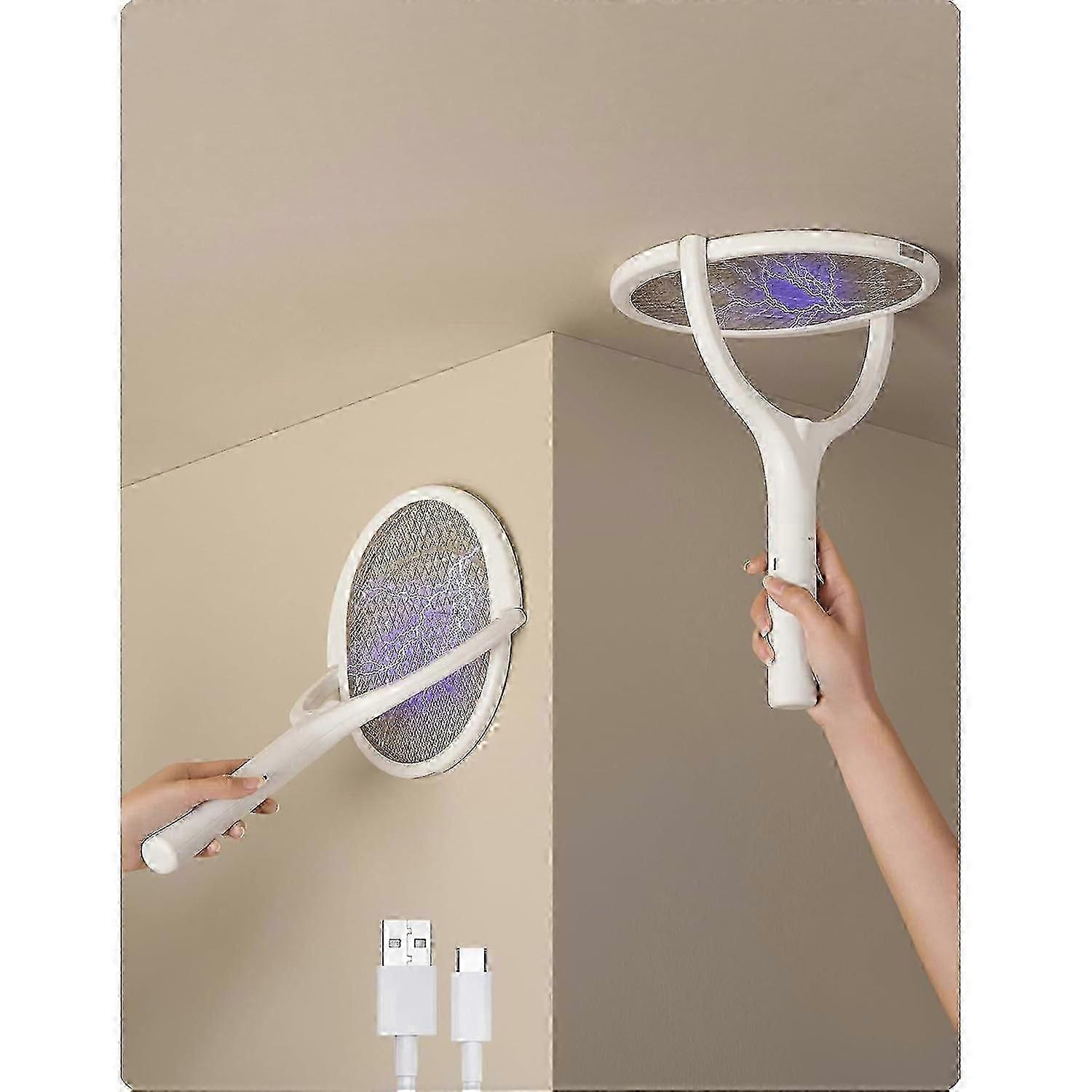 Rotating Head Rechargeable Electric Fly Swatter, Bug Zapper Racket With Telescopic Extension, Indoor Mosquito Fruit Fly Trap, Usb Rechargeable