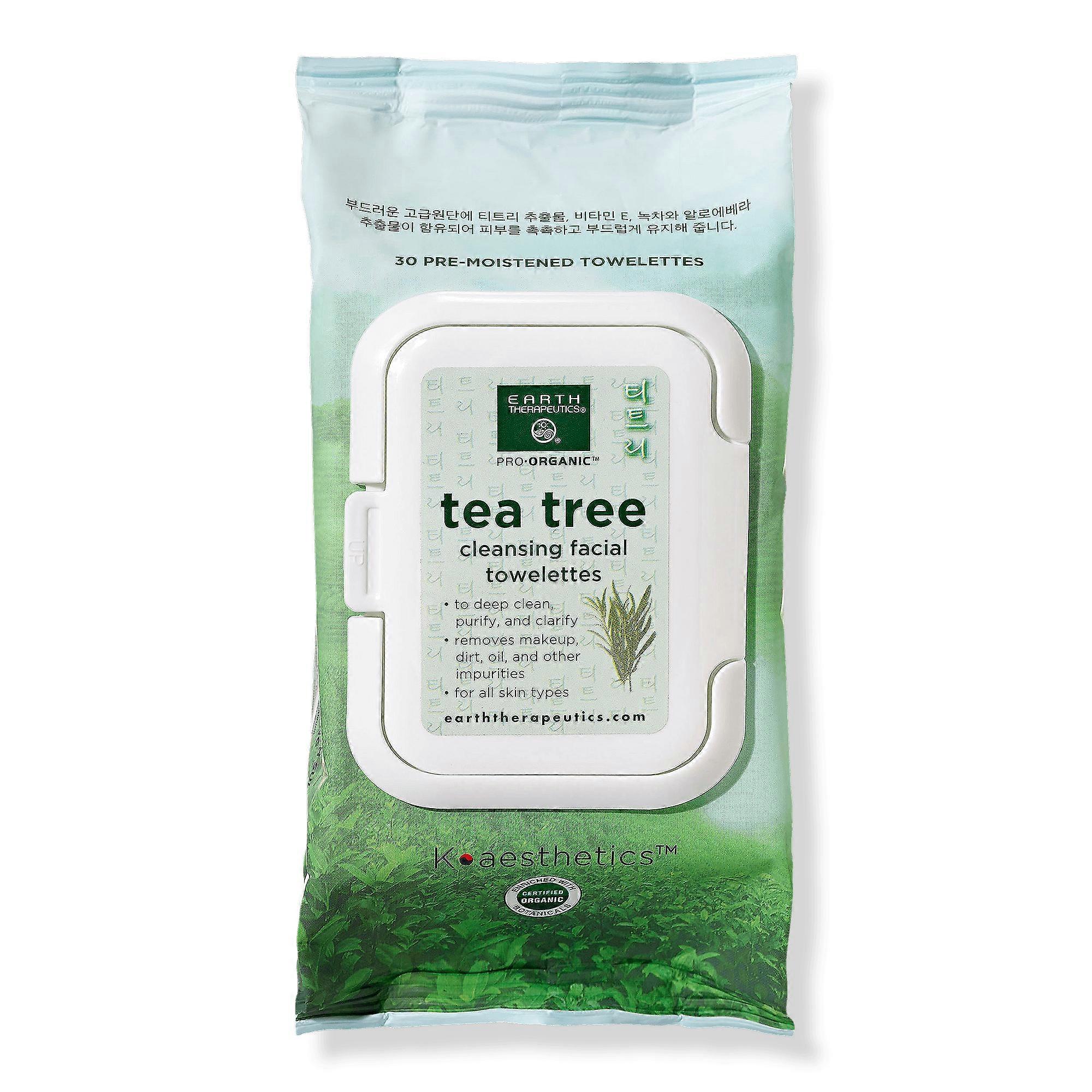 Earth Therapeutics Tea Tree Cleansing Facial Towelettes, 30 Ea