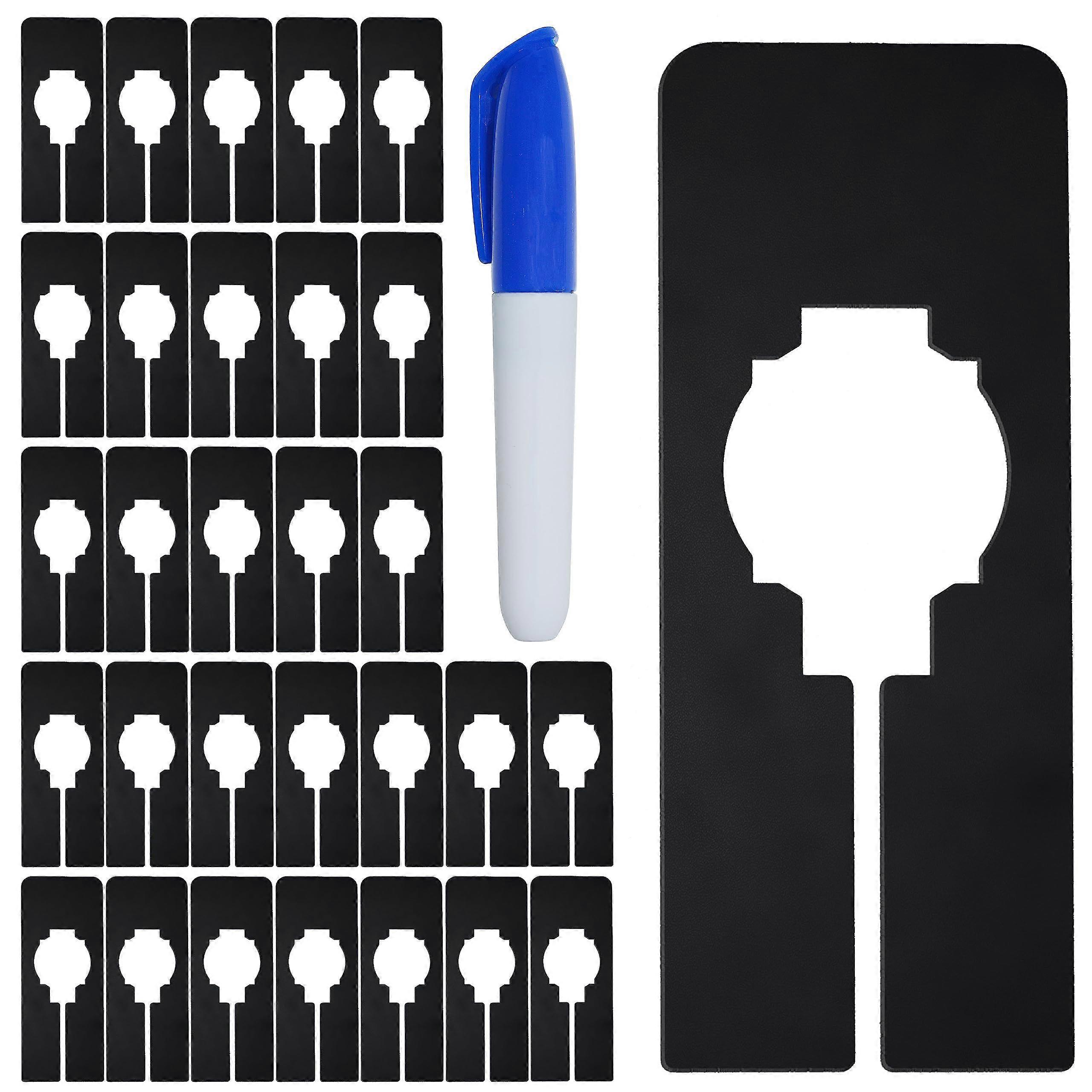 30-Pack Rectangular Closet Dividers with Bonus Marker, Black Plastic Rectangular Clothing Size Dividers, Writable and Reusable 2 x 5.''