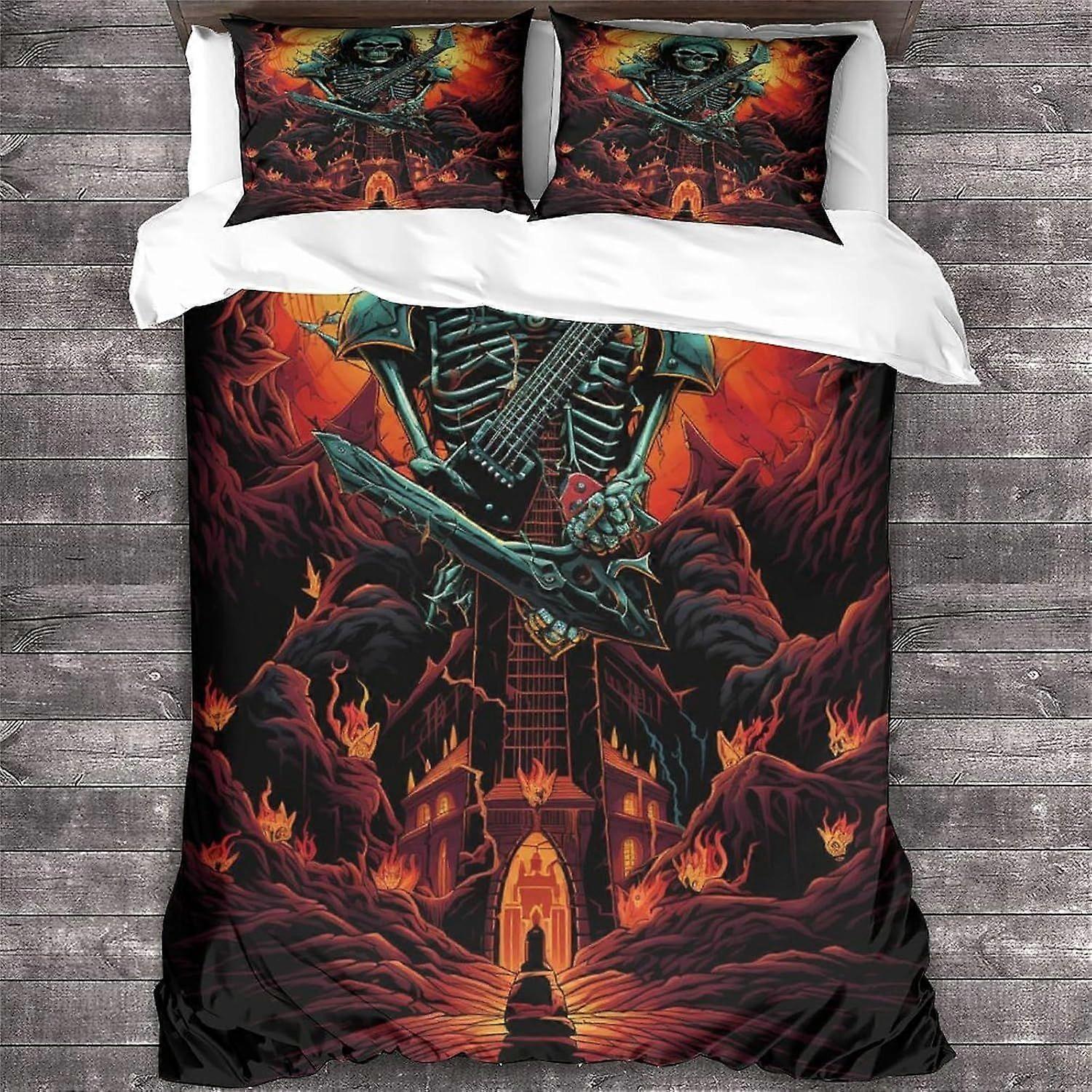 Capa de edredom de caveira impressa em 3D com fronhas Heavy Metal Guitar Roupa de cama com zíper Fechamento Soft Microfiber Quilt Cover Set Duplo
