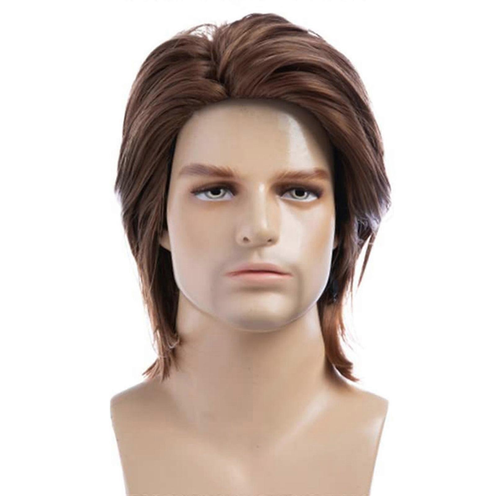 Modifiable Synthetic Hairpiece For Men Middle Length Marron Brown Fashion Thin Ventilated Inner Net Multicolor