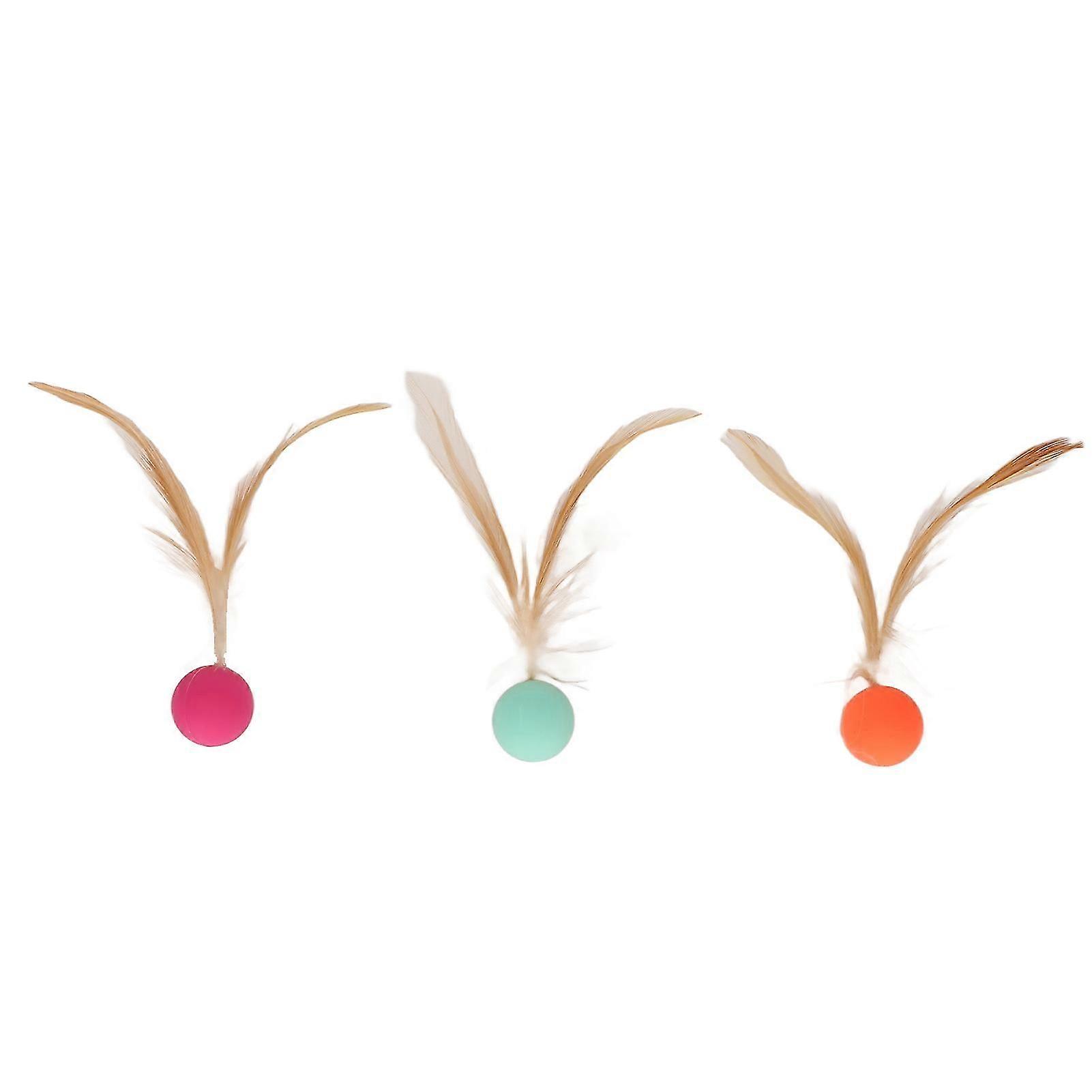 3Pcs Cat Bouncy Balls with Feathers for Interactive Play