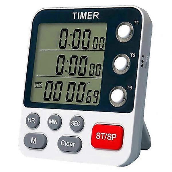 Digital Double Kitchen Timer, 3 Channels Count Up/Down Timer, Cooking Timer, Large Display, Loud Volume Alarm and Flashing