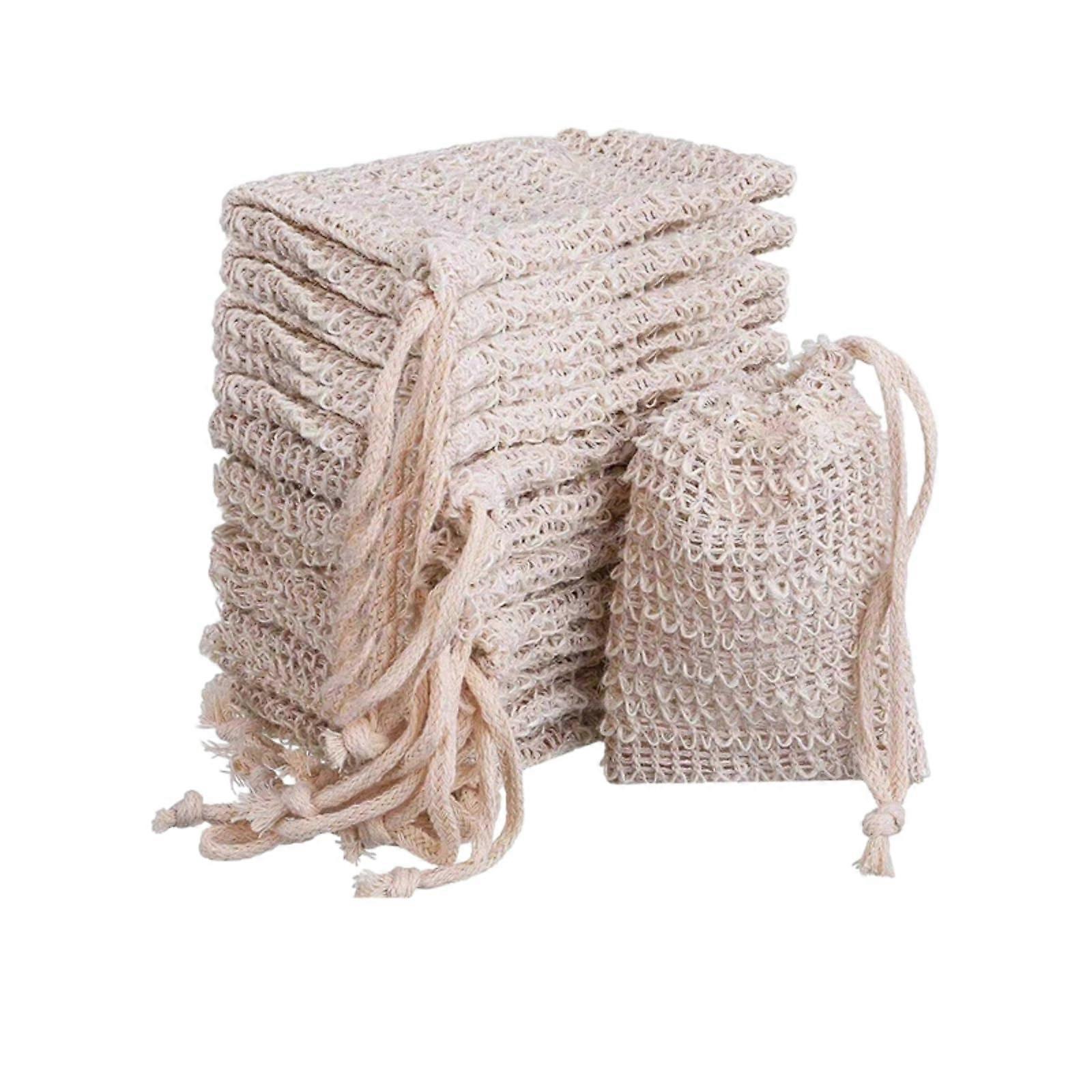 Cotton Linen Soap Saver Bags with Foaming Mesh for Shower and Hanging, 2 Pack Natural