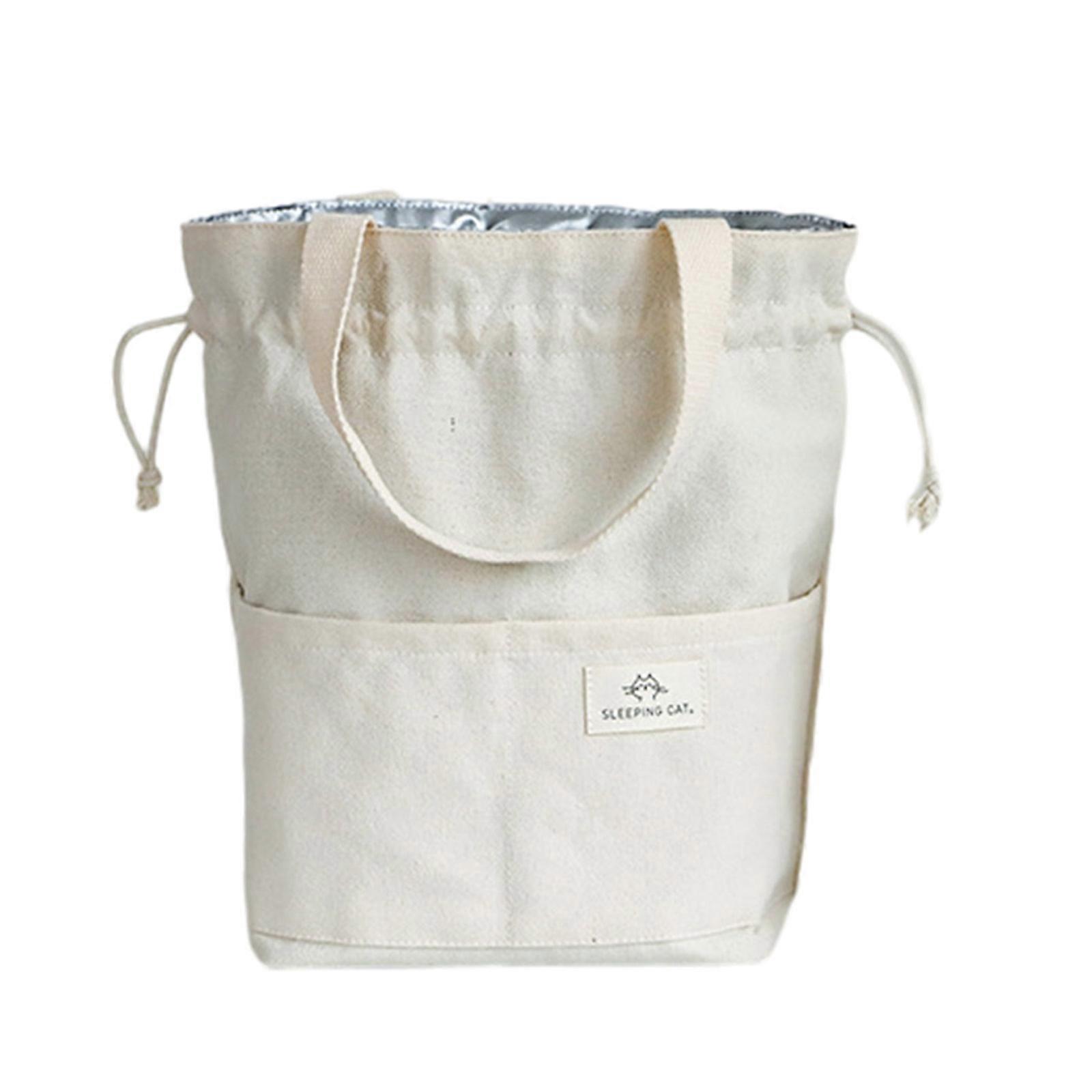 Insulated Canvas Lunch Bag with Drawstring Closure Thicken Aluminium Thermal Bento Box Bag Keep Food Warm & Portable Multicolor