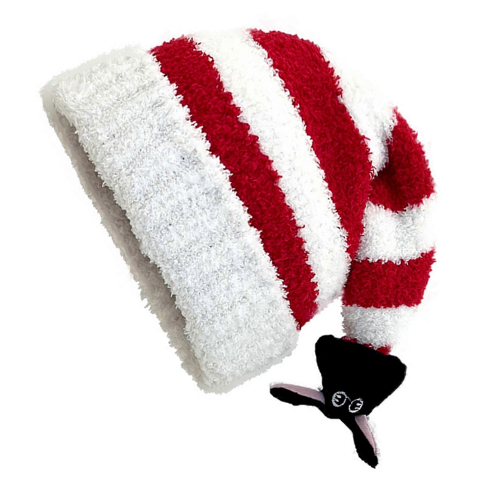 Slouch Pipot Joulu Lämmin Pääkallo Hattu Neulotut Pipot Karvainen Unisex Pääkallo Hattu Hiihto Pyöräily Ulkoilu punainen ja valkoinen