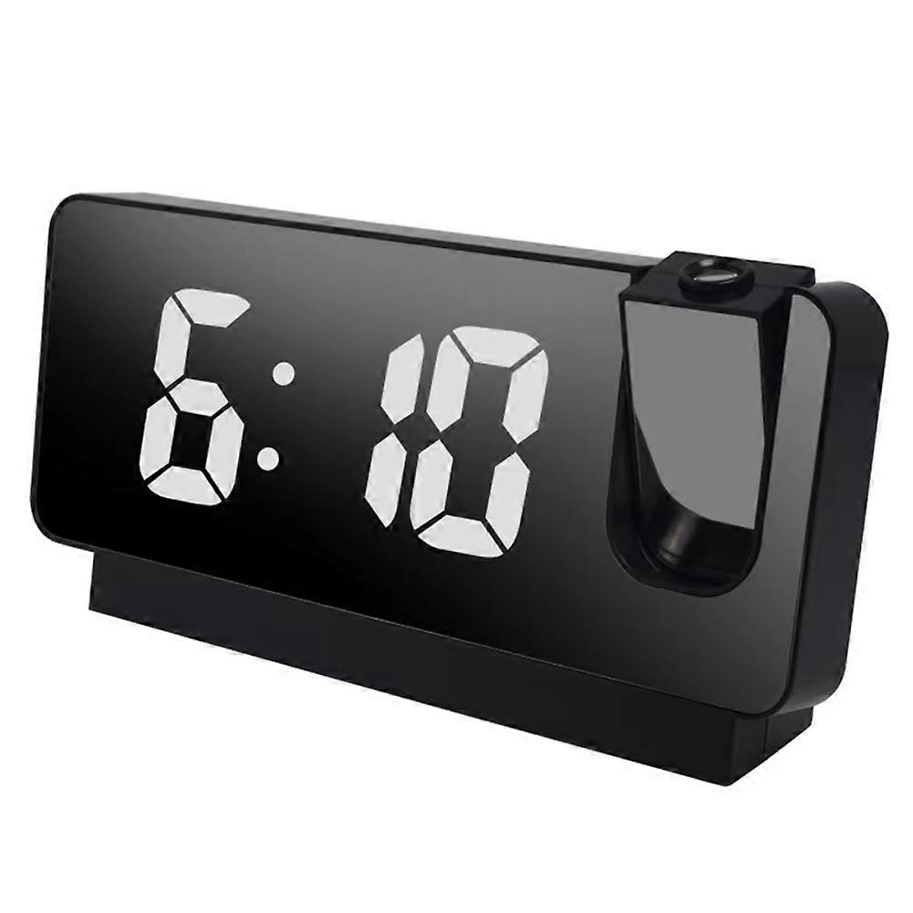 Multifunctional 180° Rotating Projection Creative Alarm Clock, LED Silent Screen, Black Shell