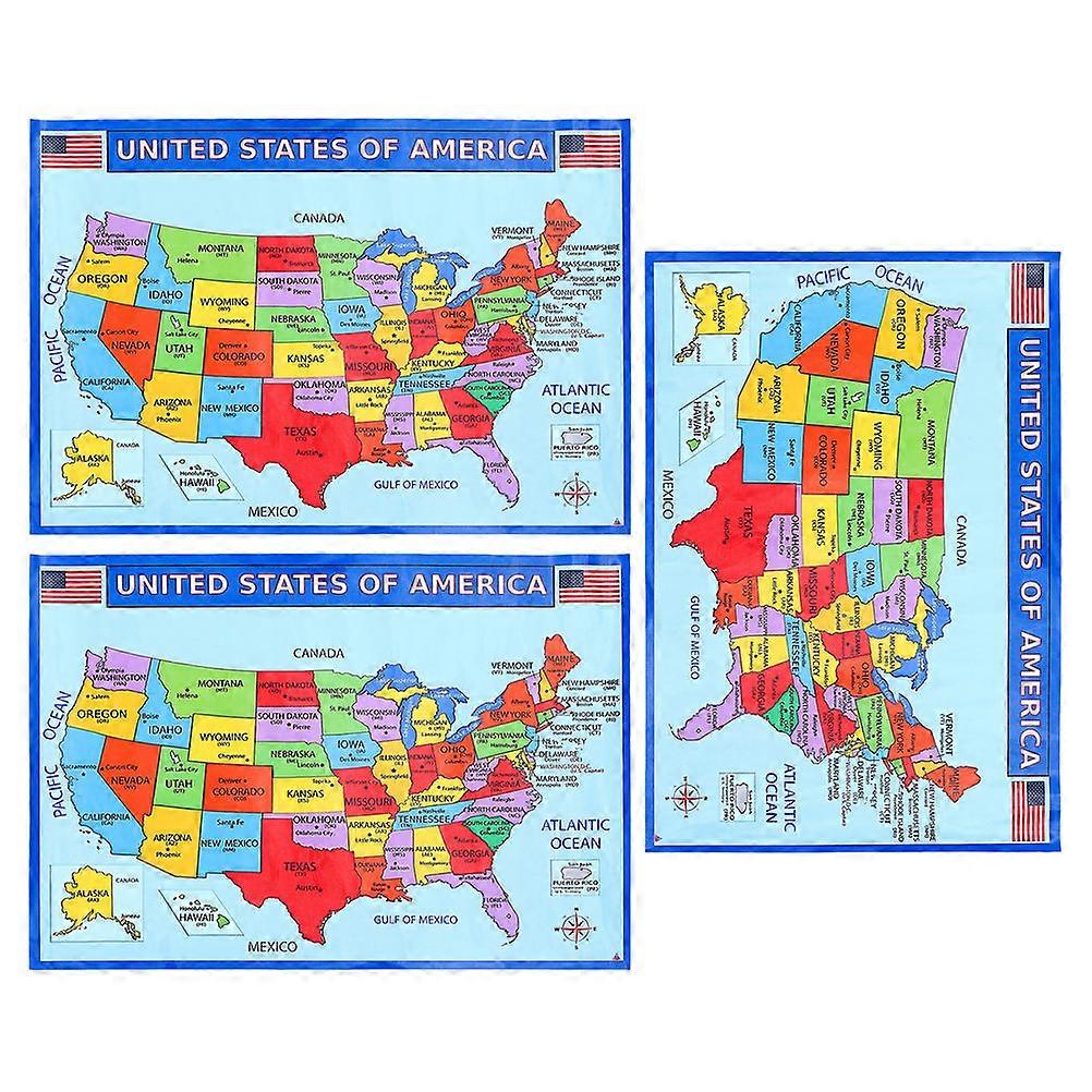 Usa Map Poster for Educational Decor 3Pcs Laminated Classroom Charts
