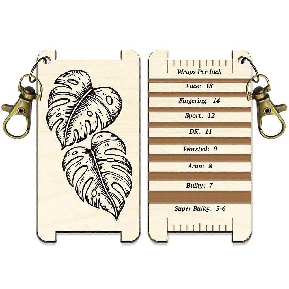 Tropical Leaves Spinning Control Tool Monstera Yarn WPI Guide Gauge with Clasp Wood Yarn Wrap Guide Board with Diz for Spinners Yarn Measuring Tools C