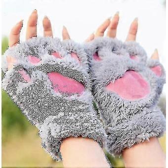 Weiche warme Plüsch Katzenpfote Handschuhe Fingerless Flip Halbfinger Fäustlinge Frauen Winter süße Katzenpfote Flauschiger Samthandschuh Mädchen Studenten